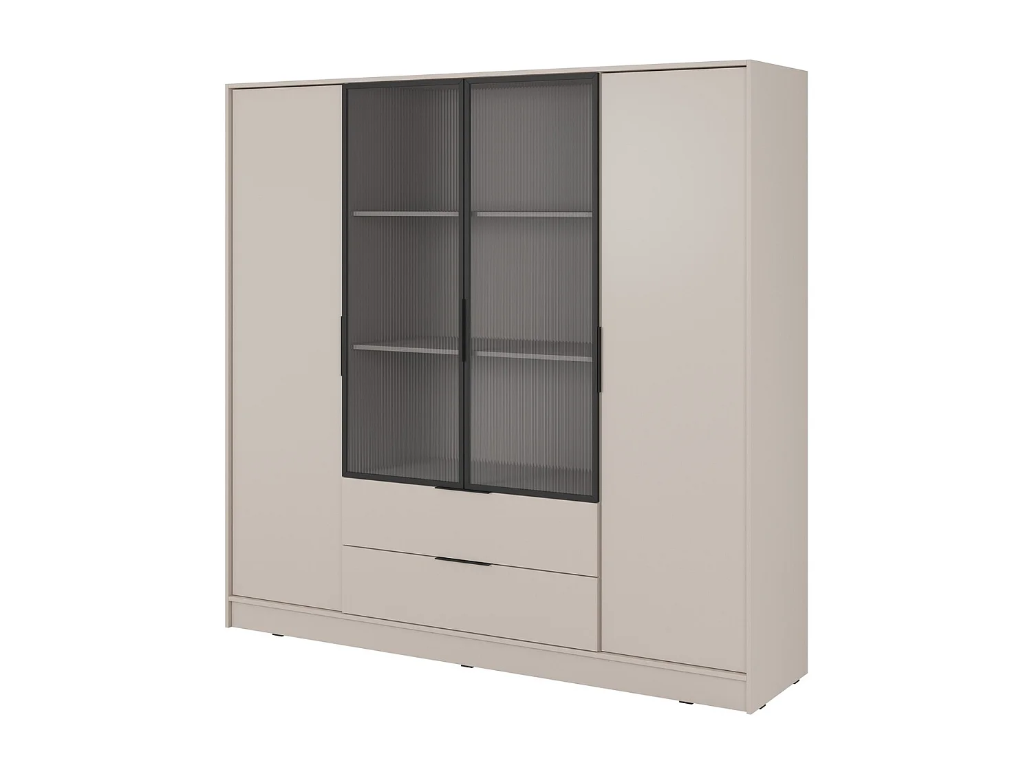 Draaideurkast 200 cm Kalma 4DRM - kast met geribbeld glas, lades, 4 deuren - kasjmier