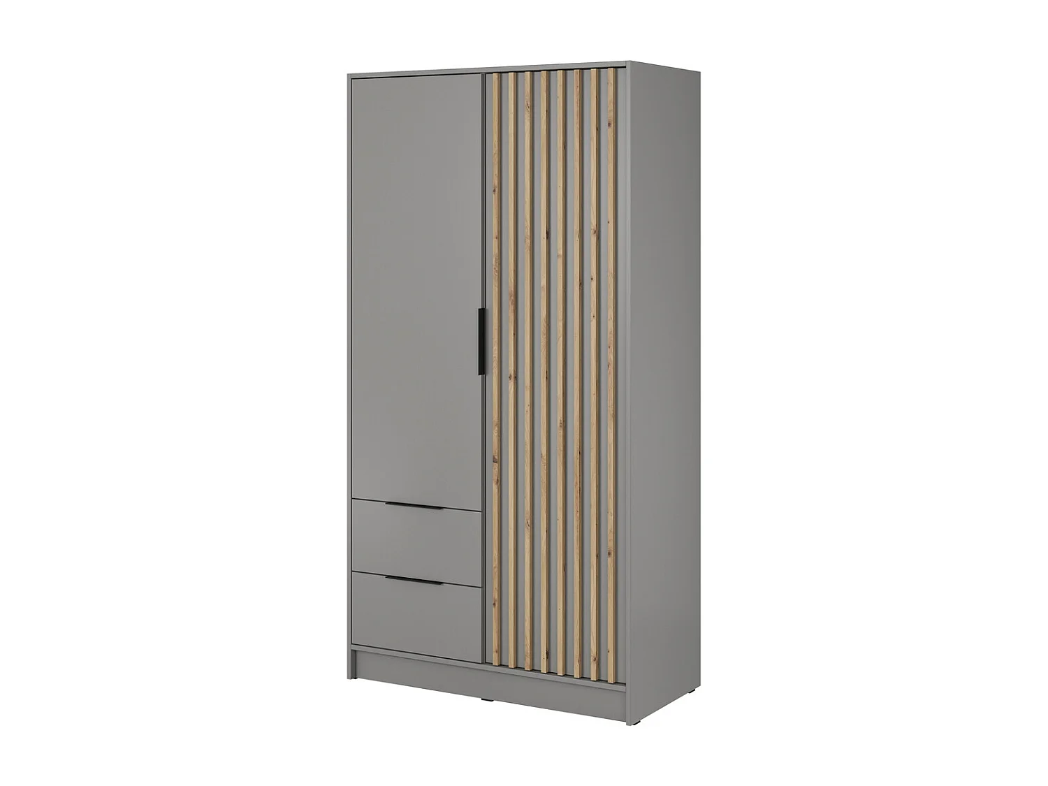 Draaideurkast 100 cm Fioro - tweedelige kast met lamellen, 2 lades - grijs