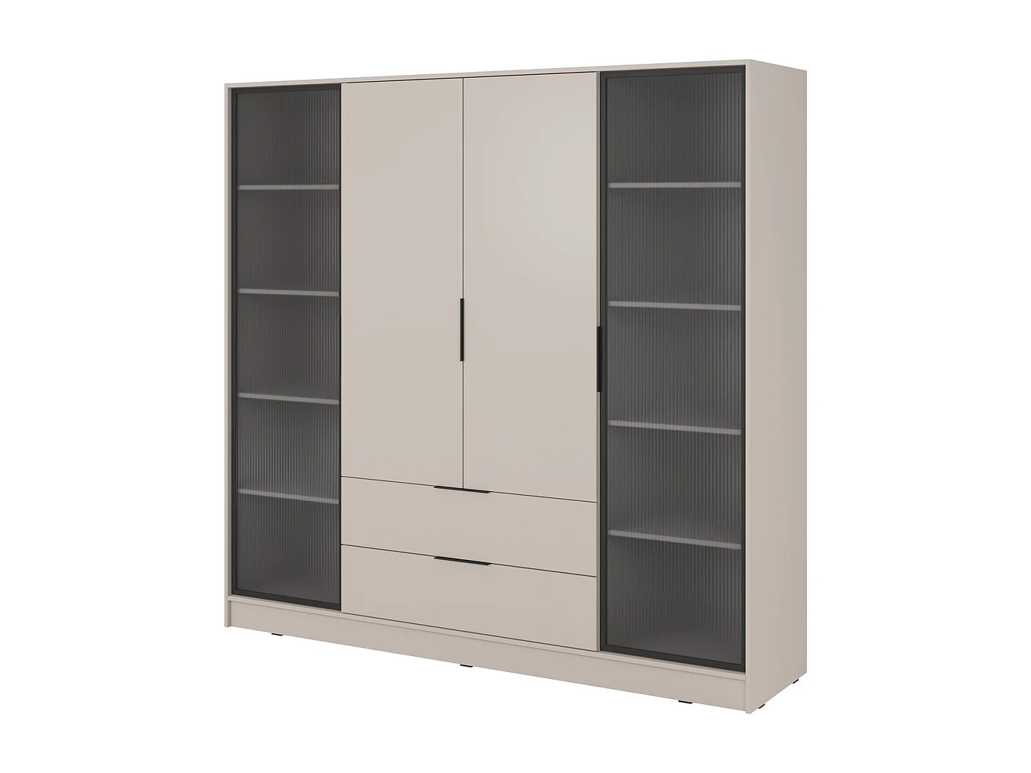 Vierdeurs kast 200 cm Kalma 4DRD met glas, twee lades - moderne kast met draaideuren - kasjmier