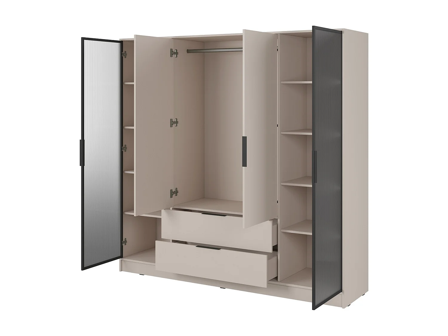 Vierdeurs kast 200 cm Kalma 4DRD met glas, twee lades - moderne kast met draaideuren - kasjmier