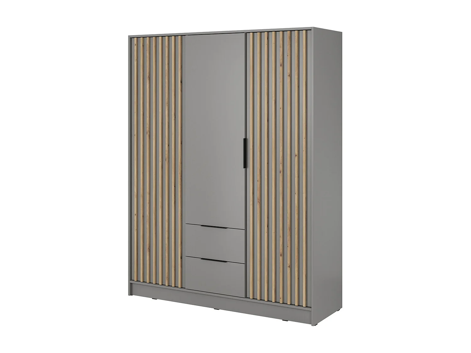 Draaideurkast 150 cm Fioro - kast met lamellen, 2 lades - grijs