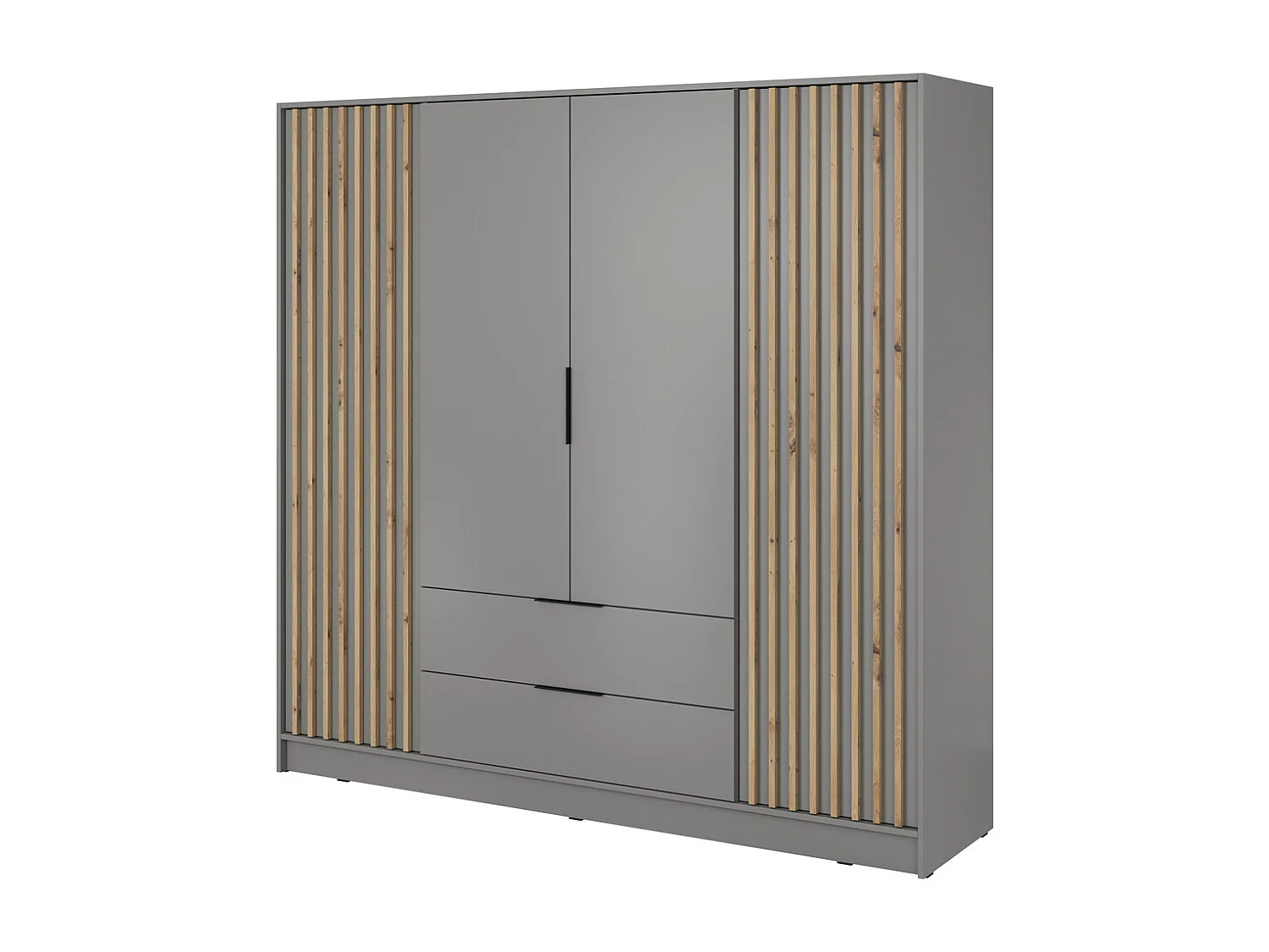 Draaideurkast 200 cm Fioro - kast met lamellen, 2 lades - grijs