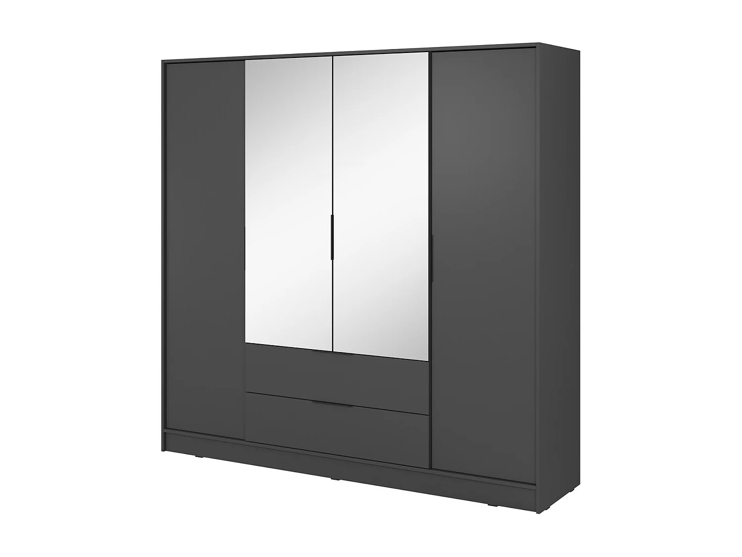 Armoire avec miroir 200 cm Kalma 4DL - armoire à portes battantes, 2 tiroirs, tringle - graphite