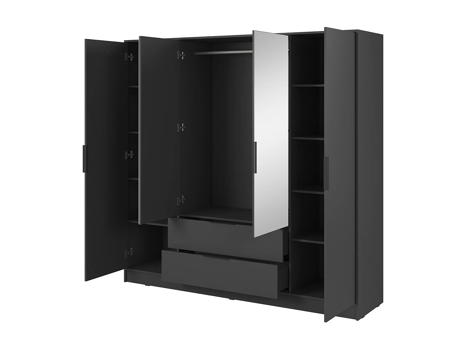Armoire avec miroir 200 cm Kalma 4DL - armoire à portes battantes, 2 tiroirs, tringle - graphite