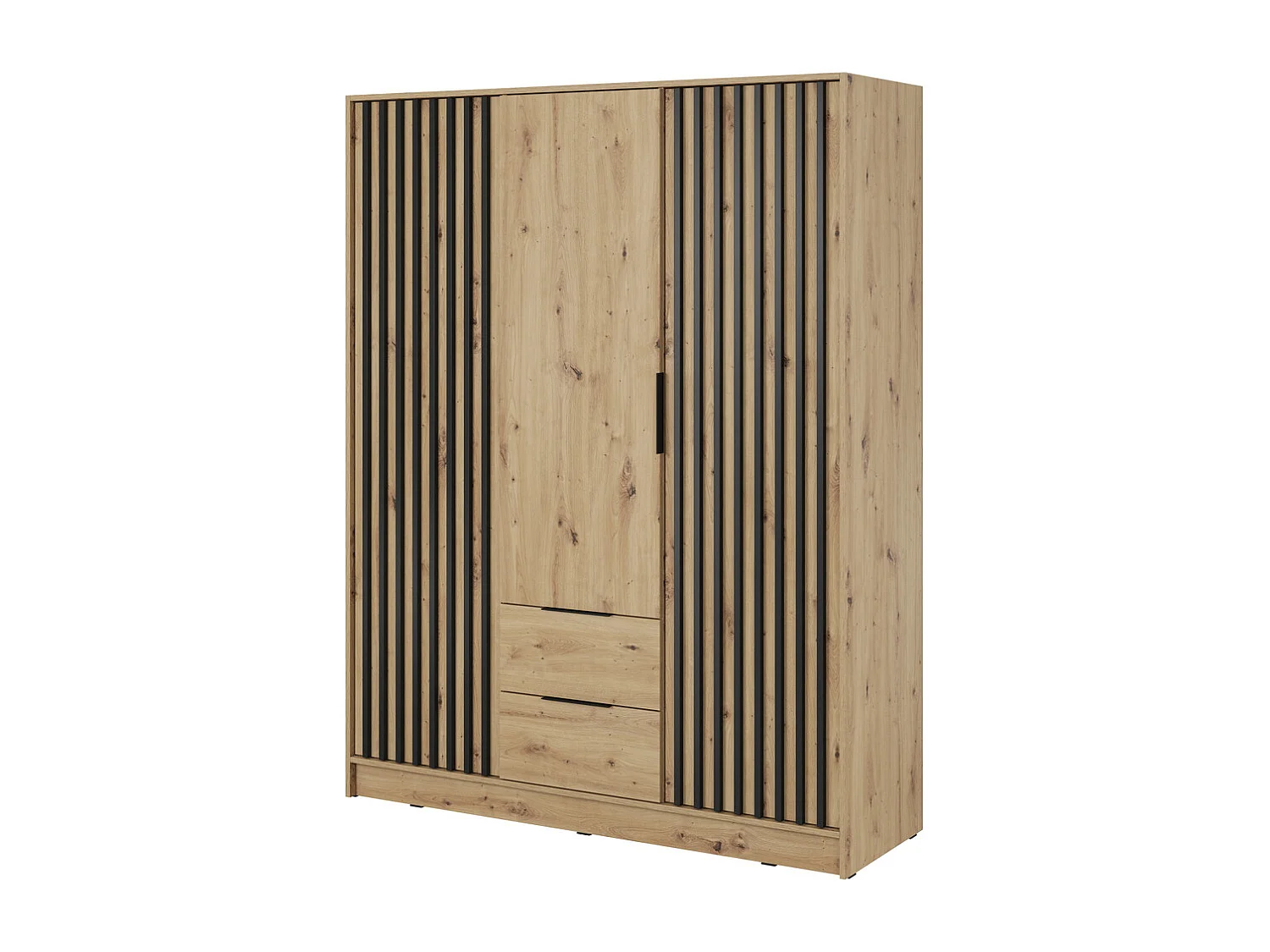 Draaideurkast 150 cm Fioro - kast met lamellen, 2 lades - Artisan eiken