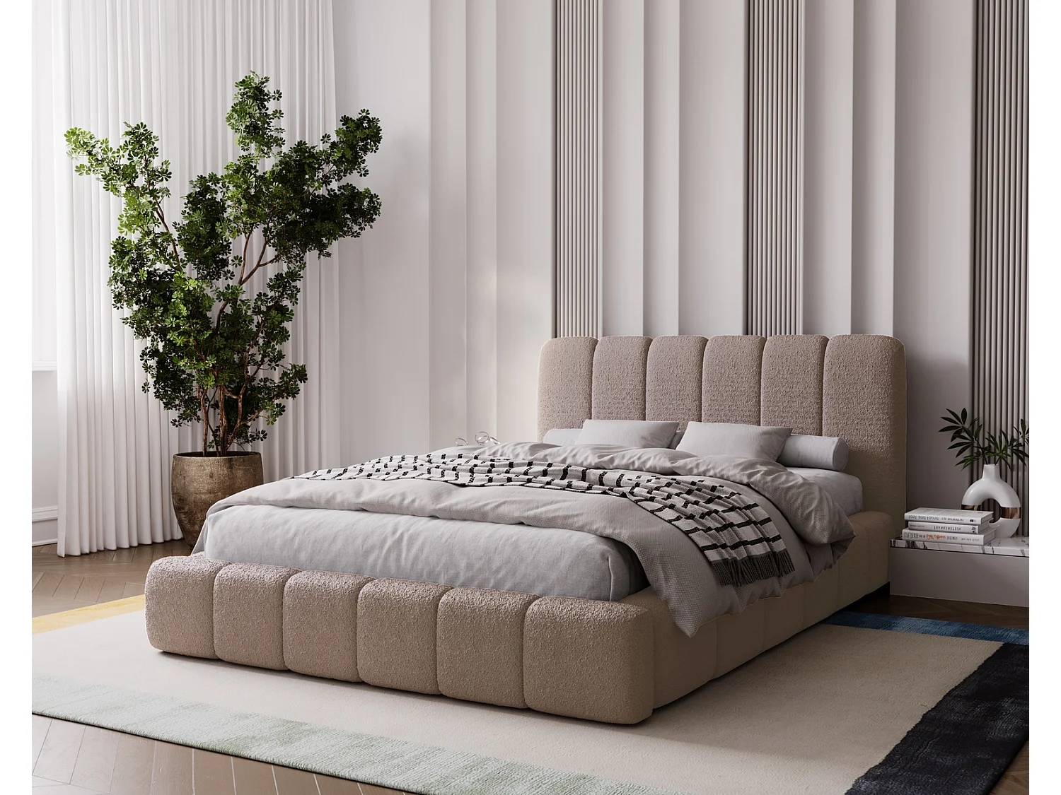 Emporius bed met opbergruimte 160x200 Milan Bouclé - lattenbodem, tweepersoonsbed Bouclé - Bruin (Anthology 5)