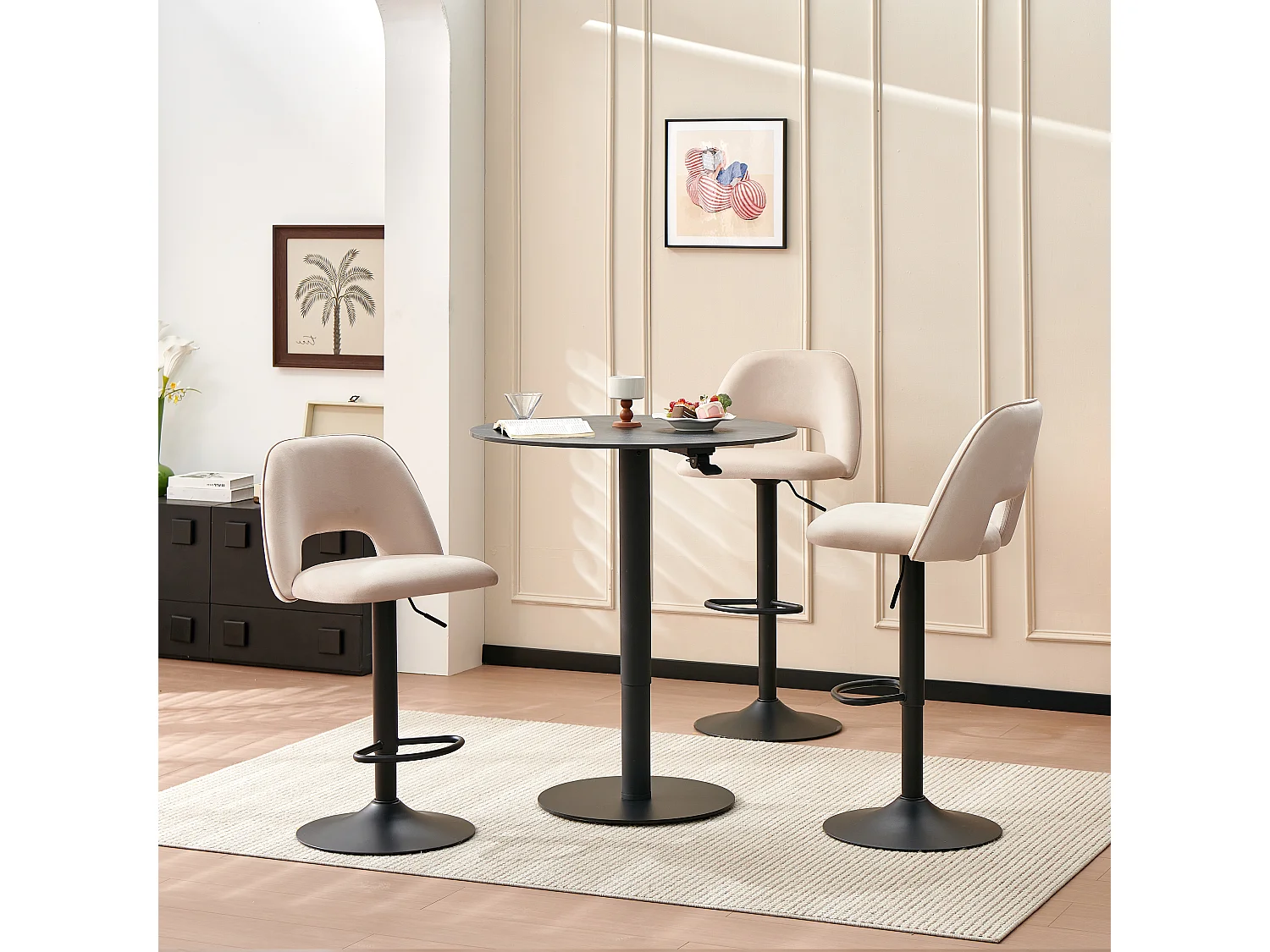 SONARA Set of 3 Adjustable Velvet Upholstered Breakfast Bar Stools