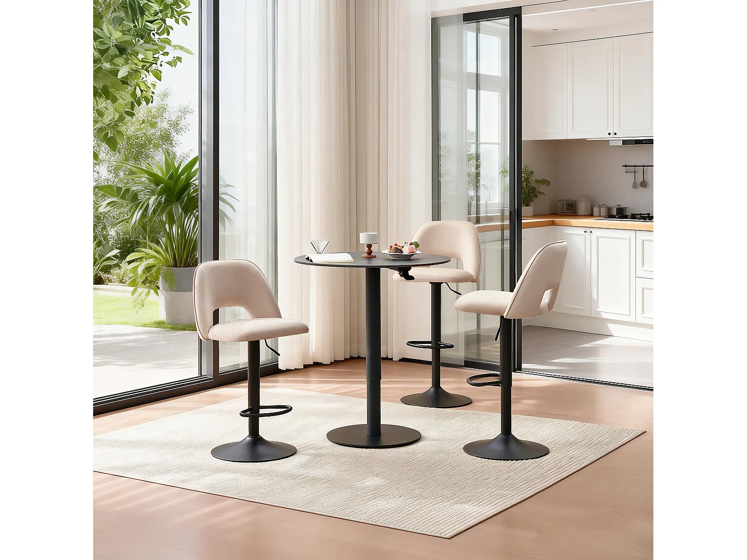 SONARA Set of 3 Adjustable Velvet Upholstered Breakfast Bar Stools