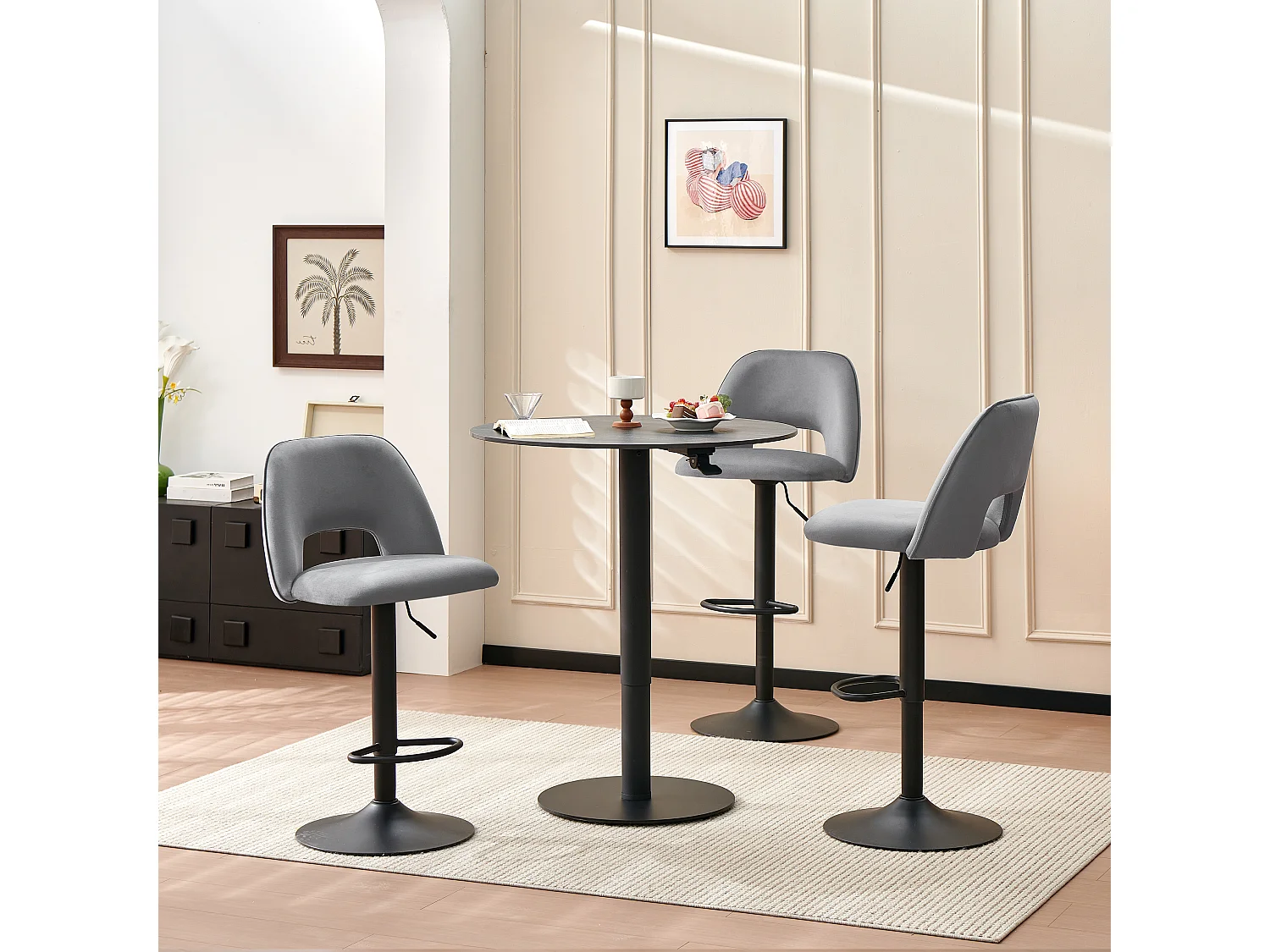 SONARA Set of 3 Adjustable Velvet Upholstered Breakfast Bar Stools