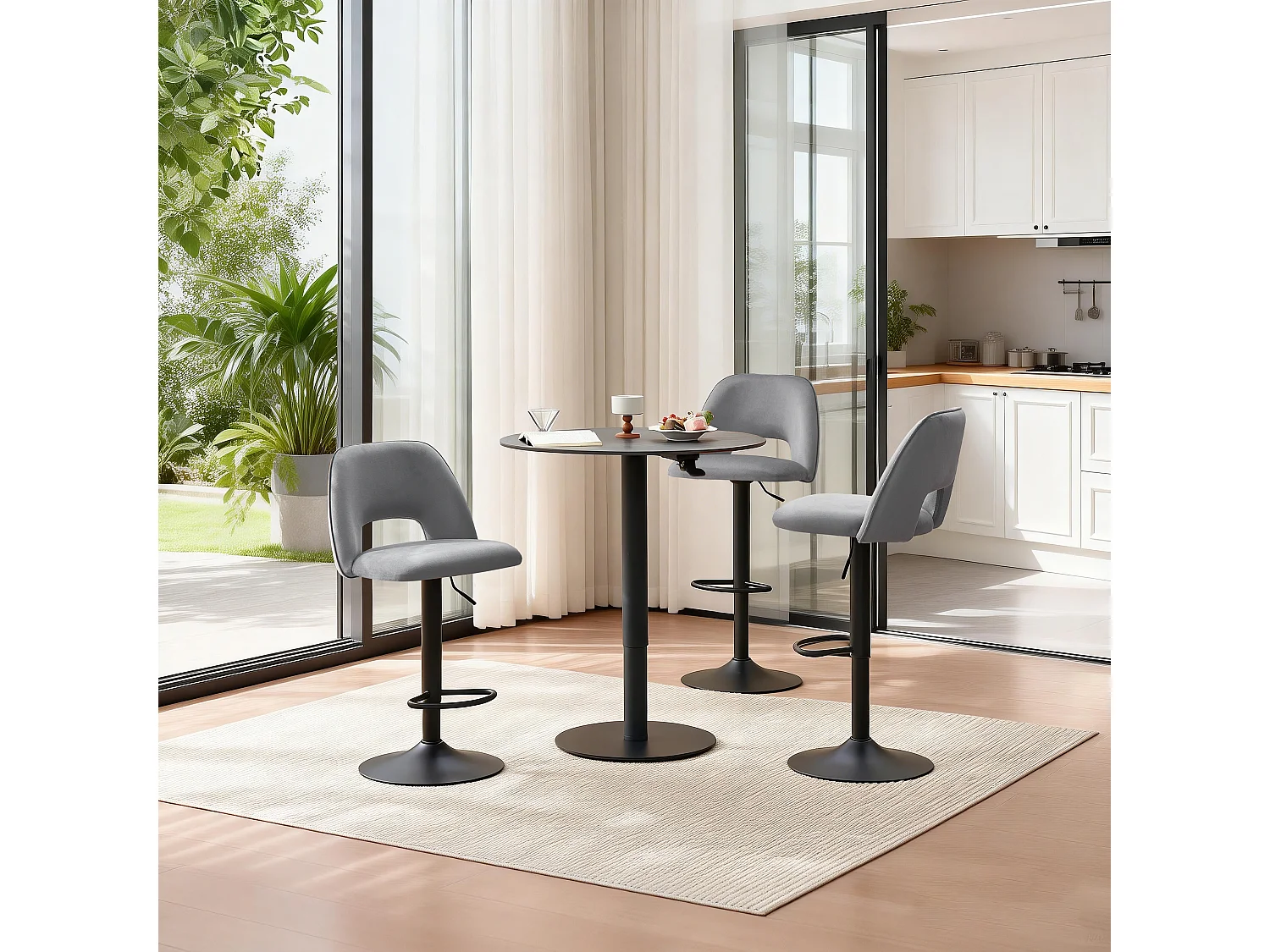SONARA Set of 3 Adjustable Velvet Upholstered Breakfast Bar Stools