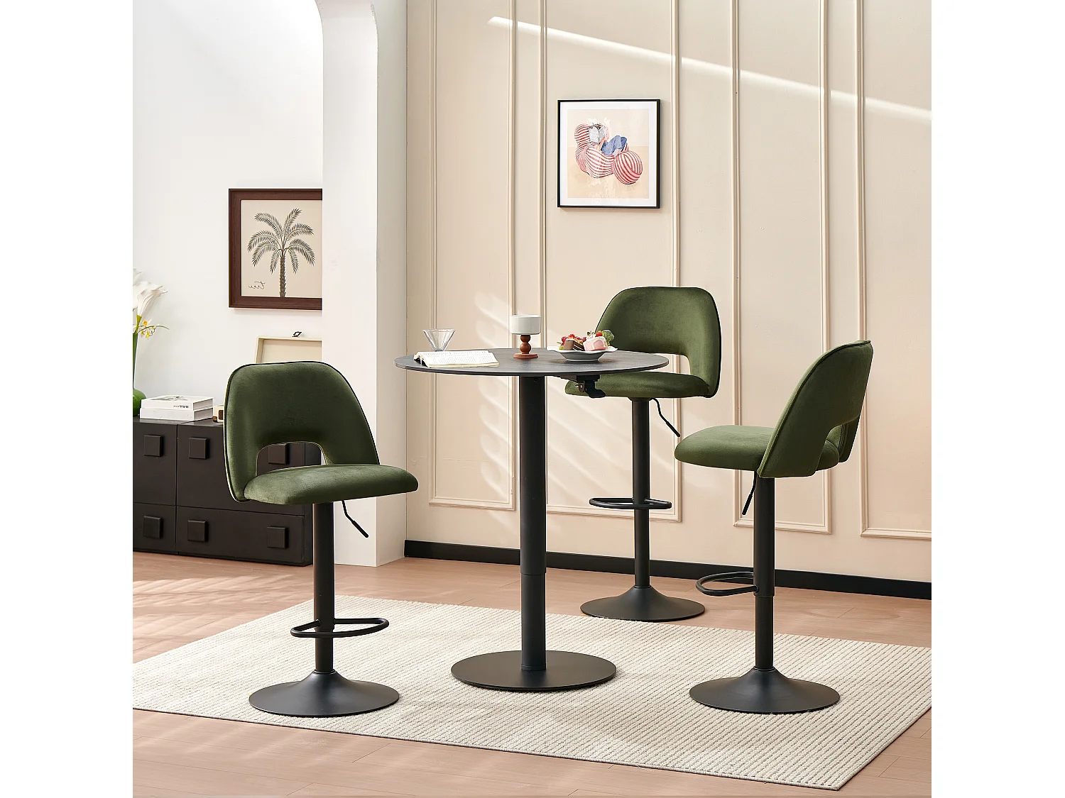 SONARA Set of 3 Adjustable Velvet Upholstered Breakfast Bar Stools