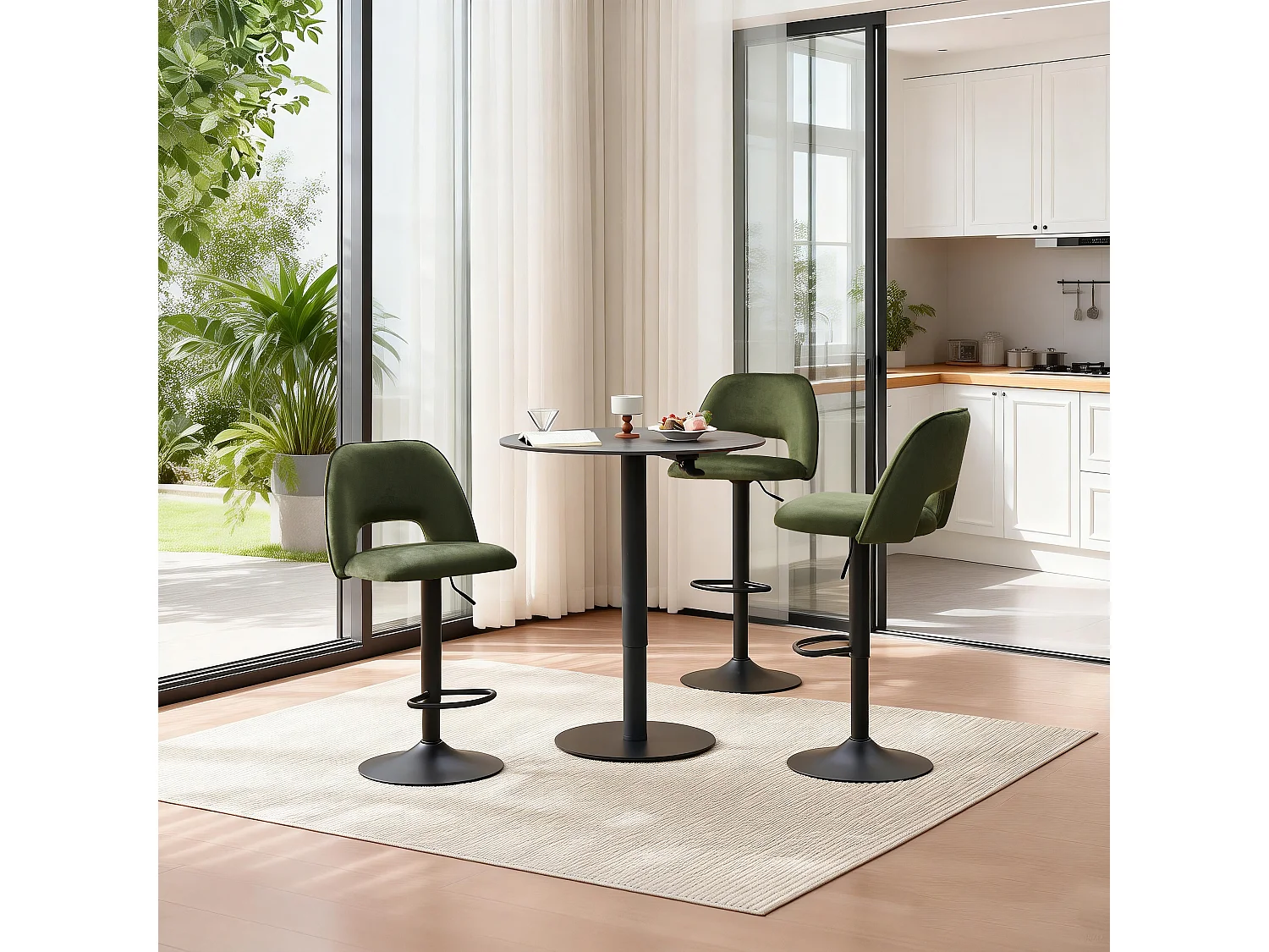 SONARA Set of 3 Adjustable Velvet Upholstered Breakfast Bar Stools
