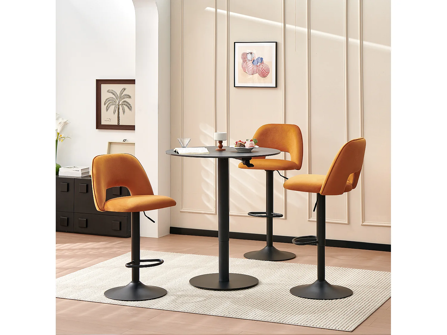 SONARA Set of 3 Adjustable Velvet Upholstered Breakfast Bar Stools