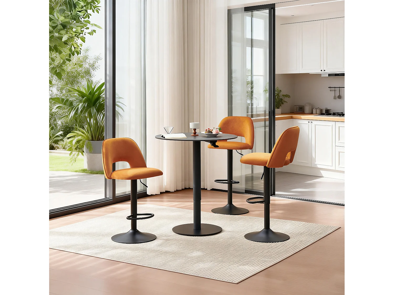 SONARA Set of 3 Adjustable Velvet Upholstered Breakfast Bar Stools