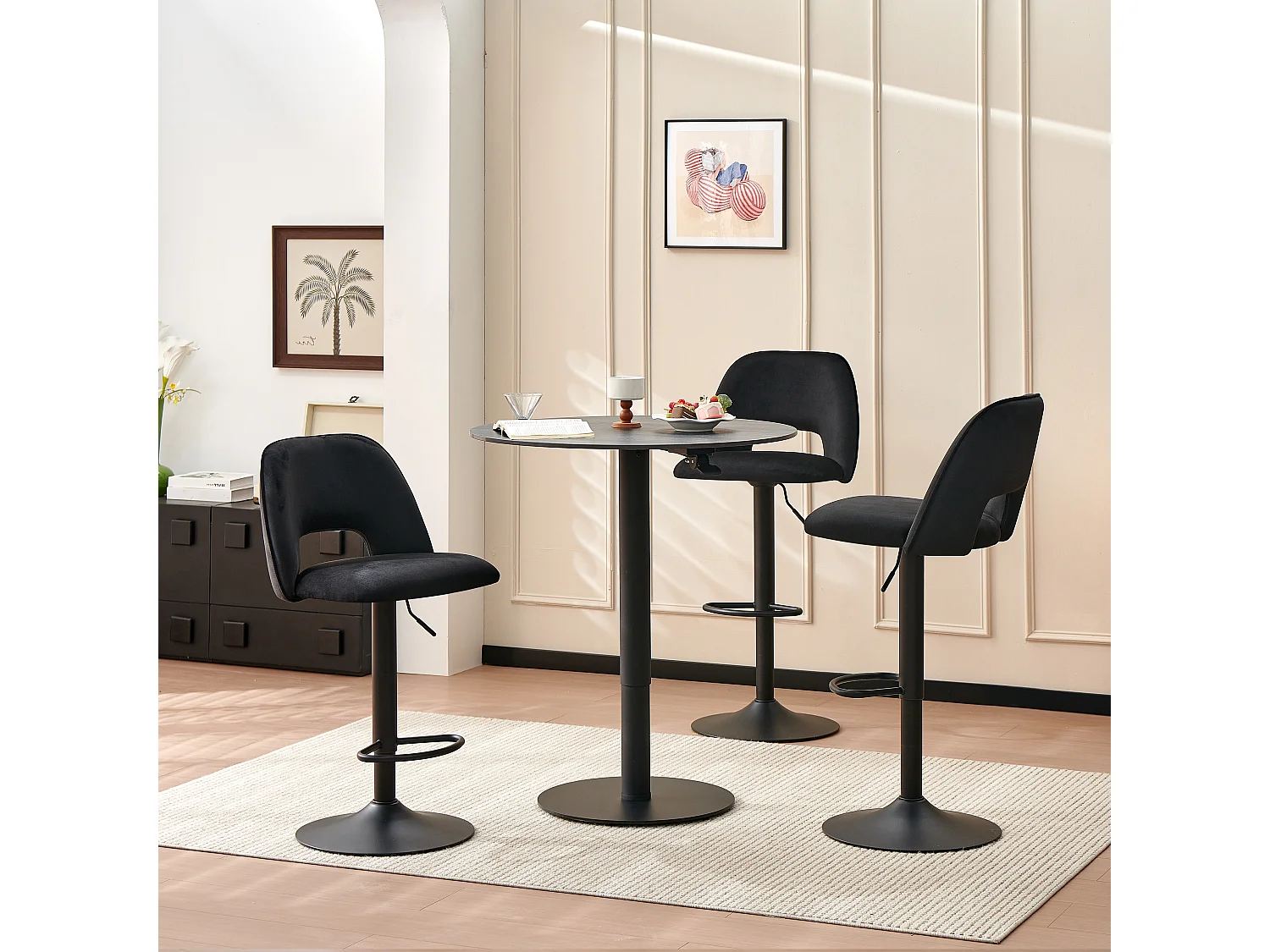 SONARA Set of 3 Adjustable Velvet Upholstered Breakfast Bar Stools