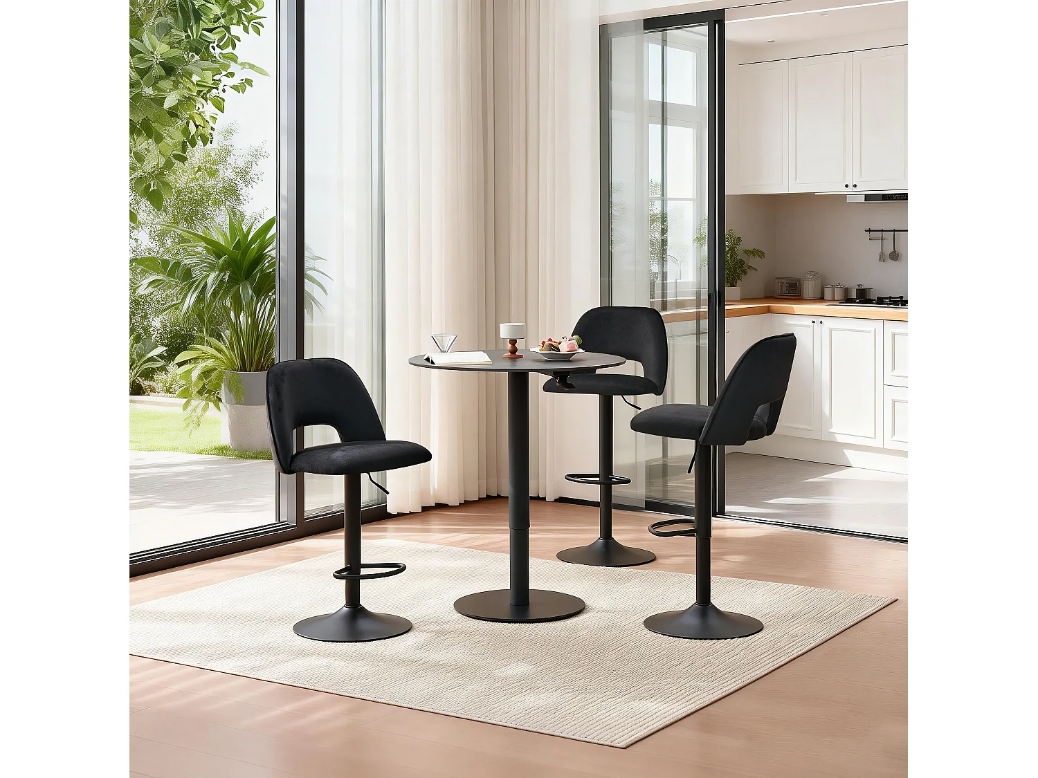 SONARA Set of 3 Adjustable Velvet Upholstered Breakfast Bar Stools