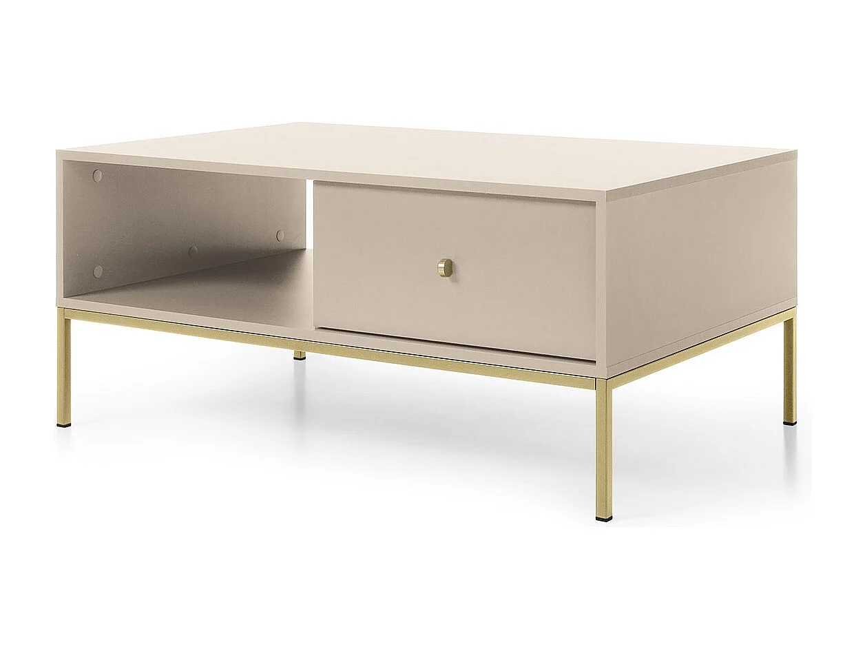 Salontafel 100 cm Monti - lade, poten, woonkamer tafel - beige + goud