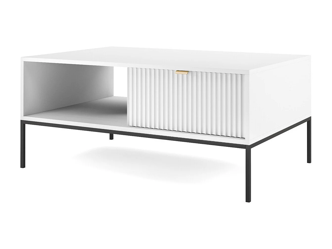 Salontafel 100 cm Galla - koffietafel met lades, geribbelde fronten, wit + zwart