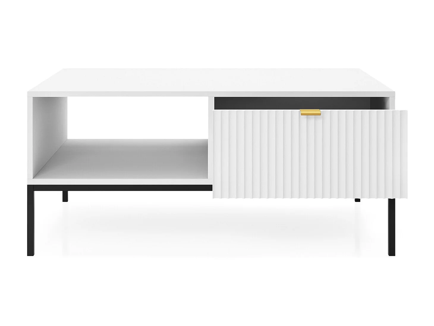 Salontafel 100 cm Galla - koffietafel met lades, geribbelde fronten, wit + zwart