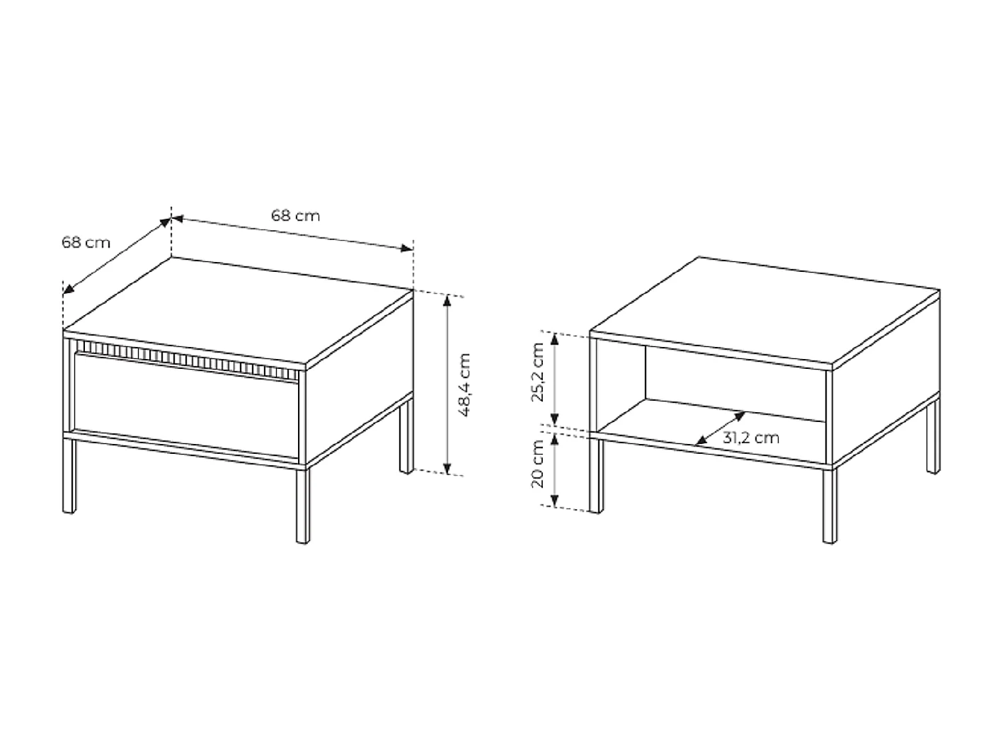 Salontafel 68 cm Santori - hoge poten, lade - beige salontafel voor de woonkamer