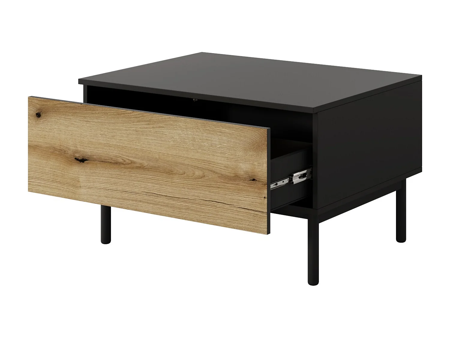 Table basse sur pieds Jotare avec tiroir, table basse 80 cm - chêne Evoke