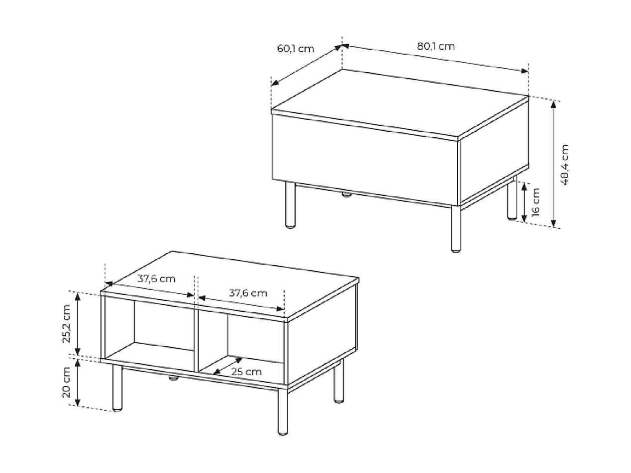 Table basse sur pieds Jotare avec tiroir, table basse 80 cm - chêne Evoke