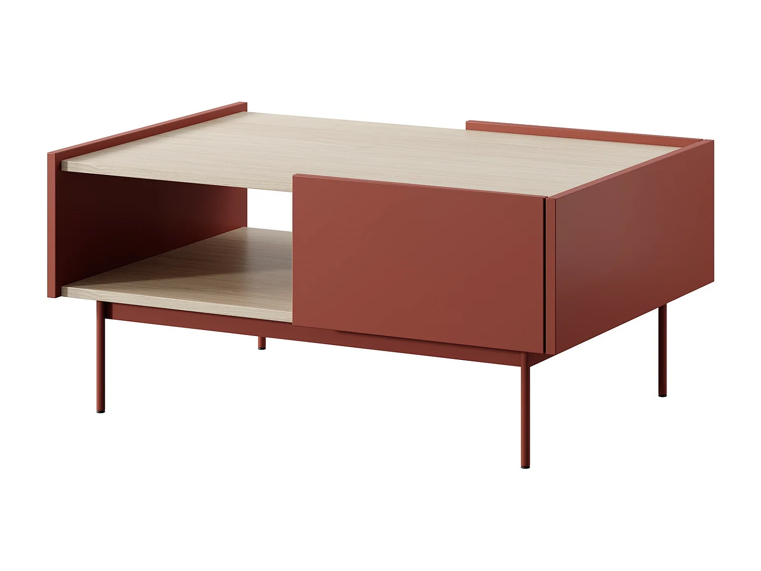 Table basse avec tiroirs Laris sur pieds, table basse 100 cm, rouge