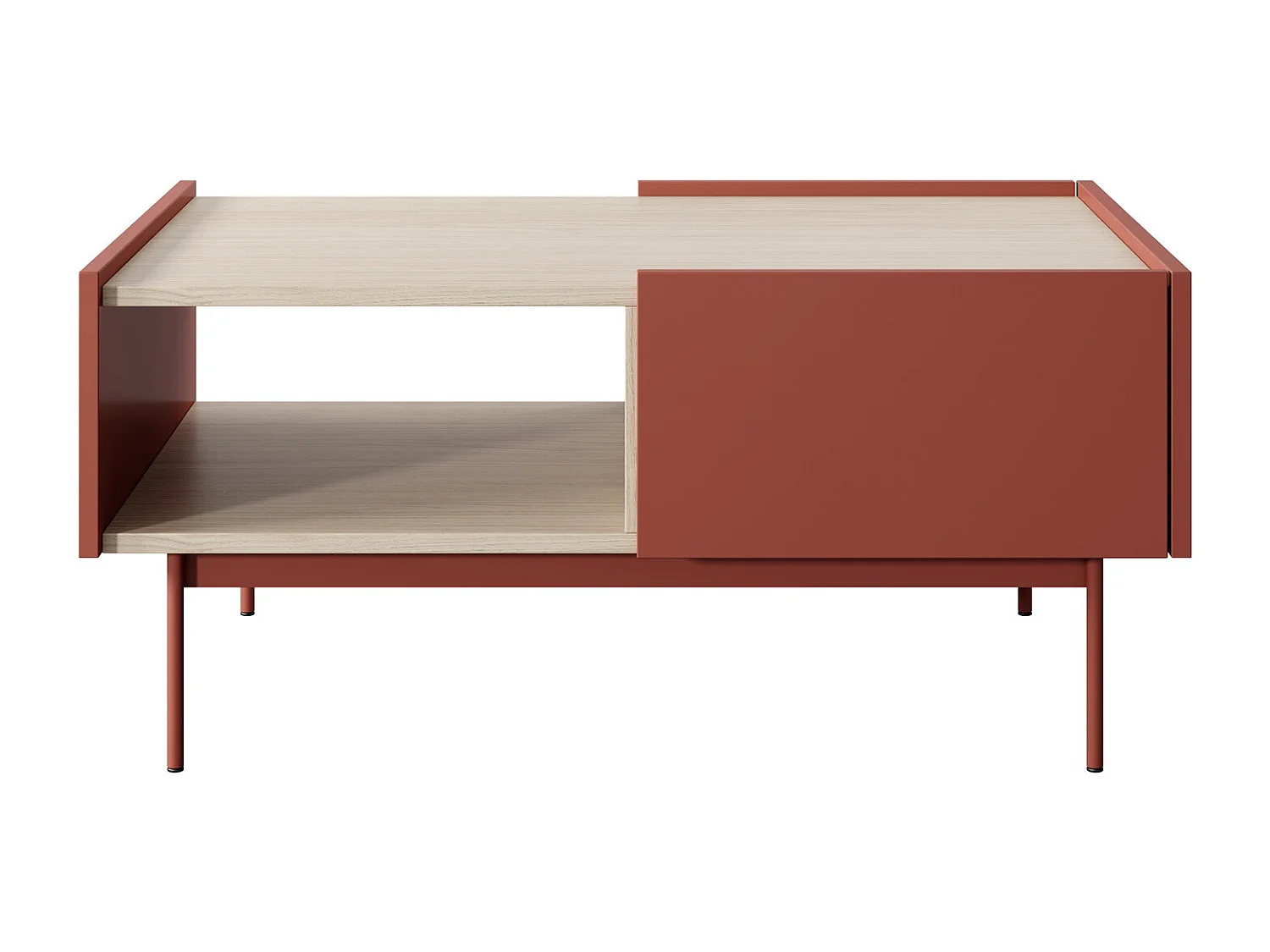 Table basse avec tiroirs Laris sur pieds, table basse 100 cm, rouge