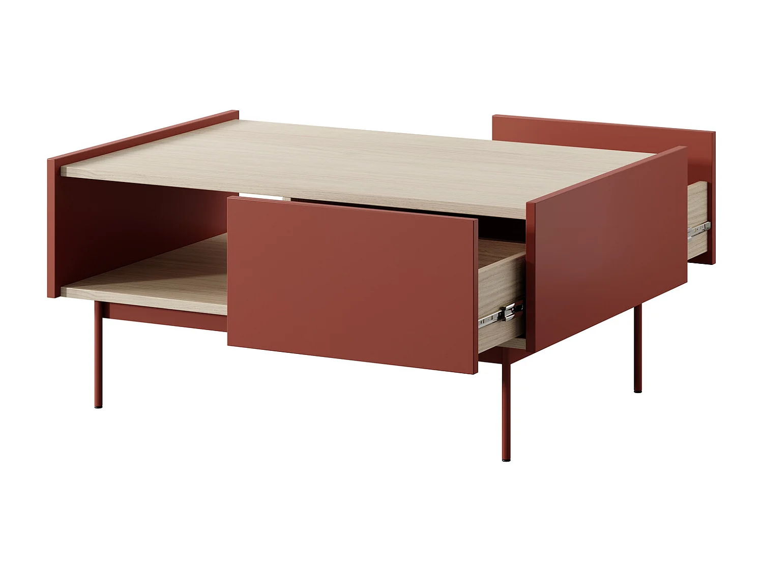 Table basse avec tiroirs Laris sur pieds, table basse 100 cm, rouge