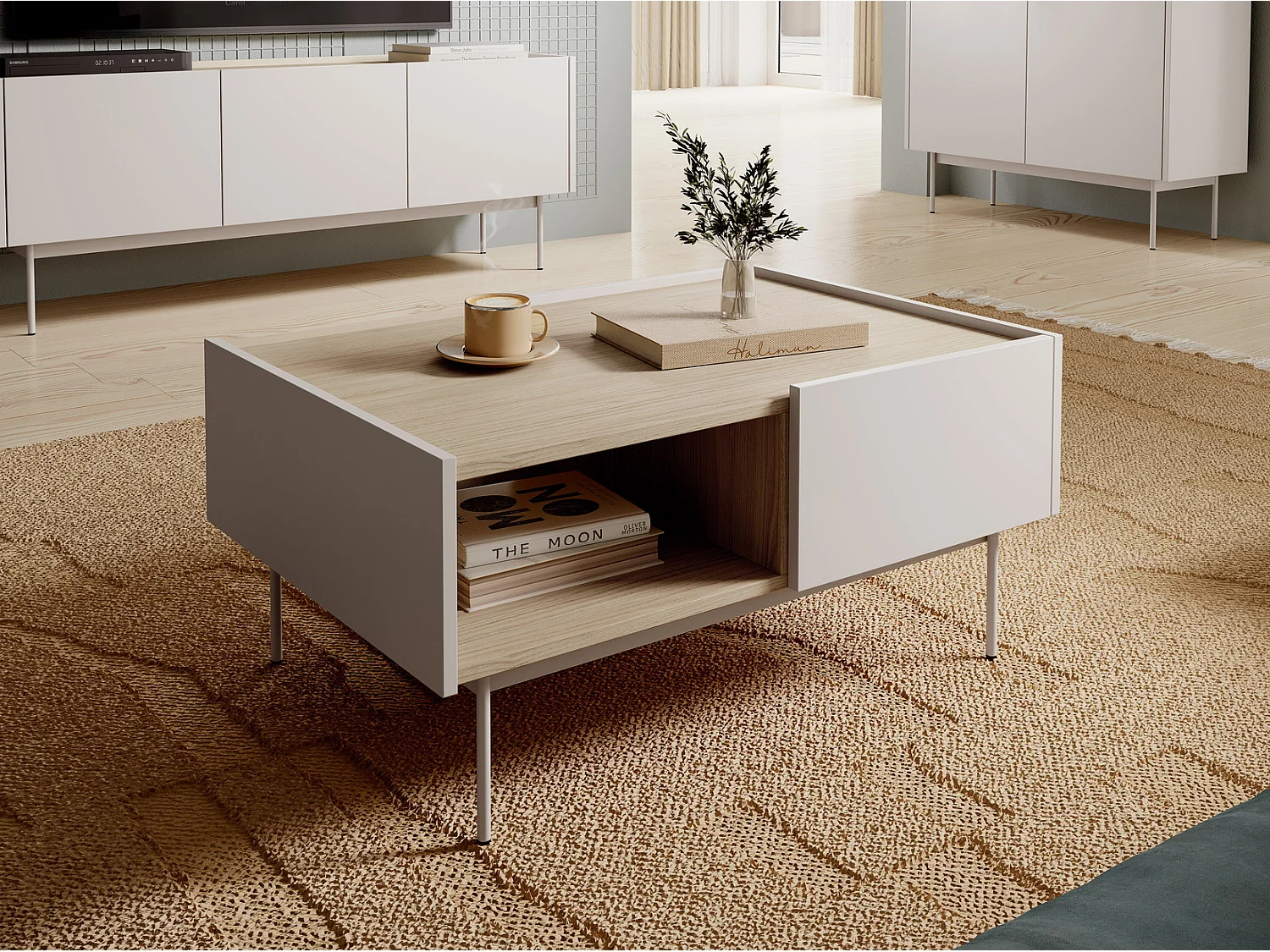 Salontafel met laden Laris op poten, salontafel 100 cm, kasjmier