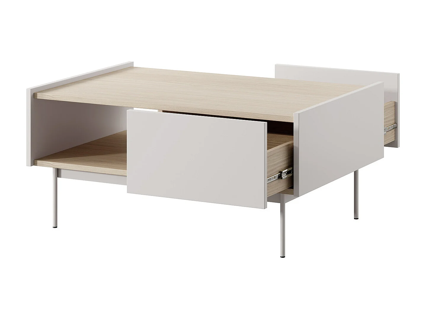 Salontafel met laden Laris op poten, salontafel 100 cm, kasjmier