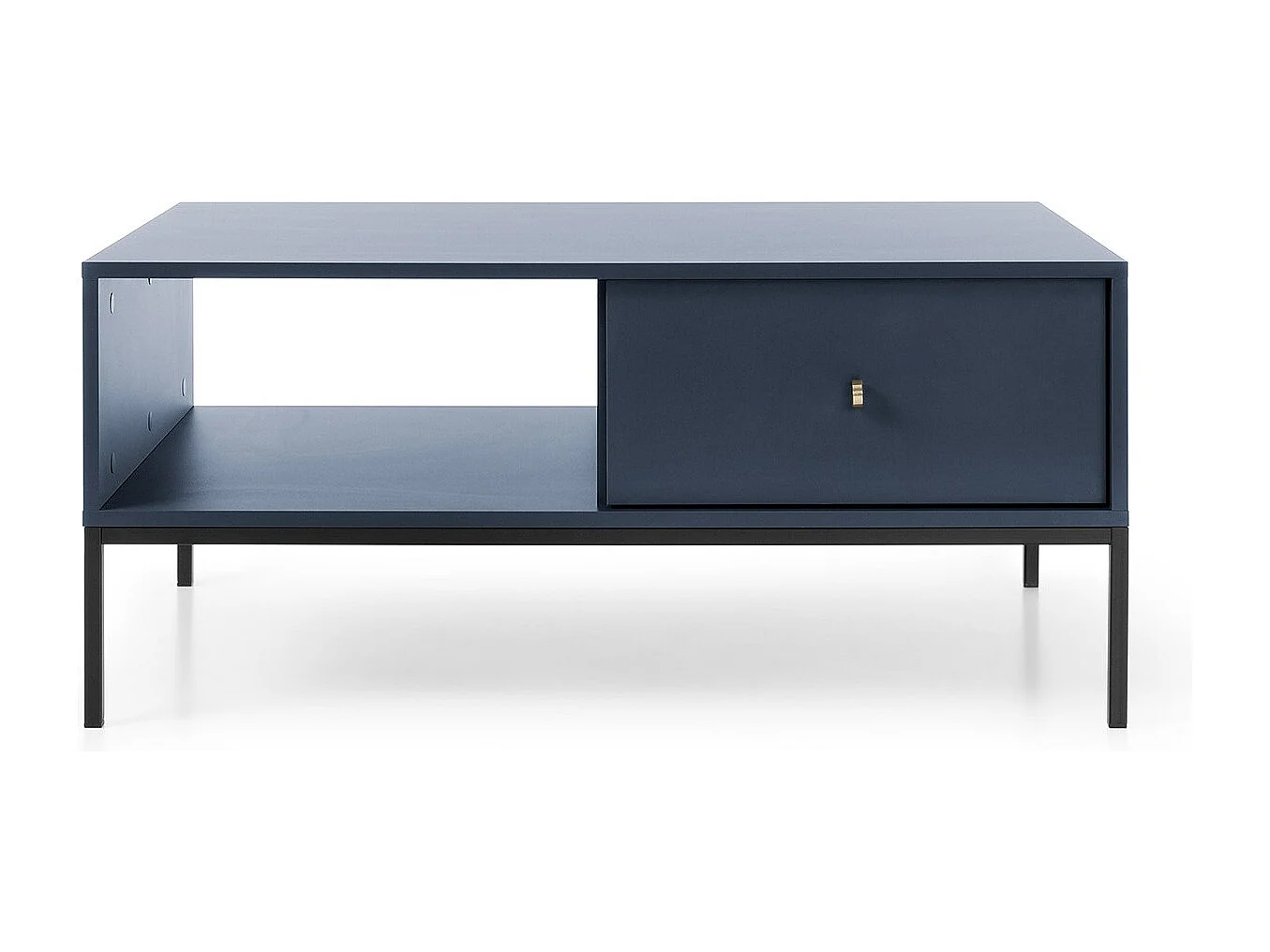 Table basse 100 cm Monti - tiroir, pieds, table de salon - bleu marine + noir