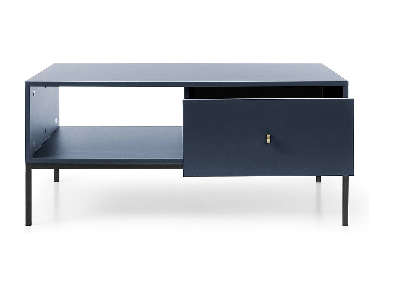 Table basse 100 cm Monti - tiroir, pieds, table de salon - bleu marine + noir