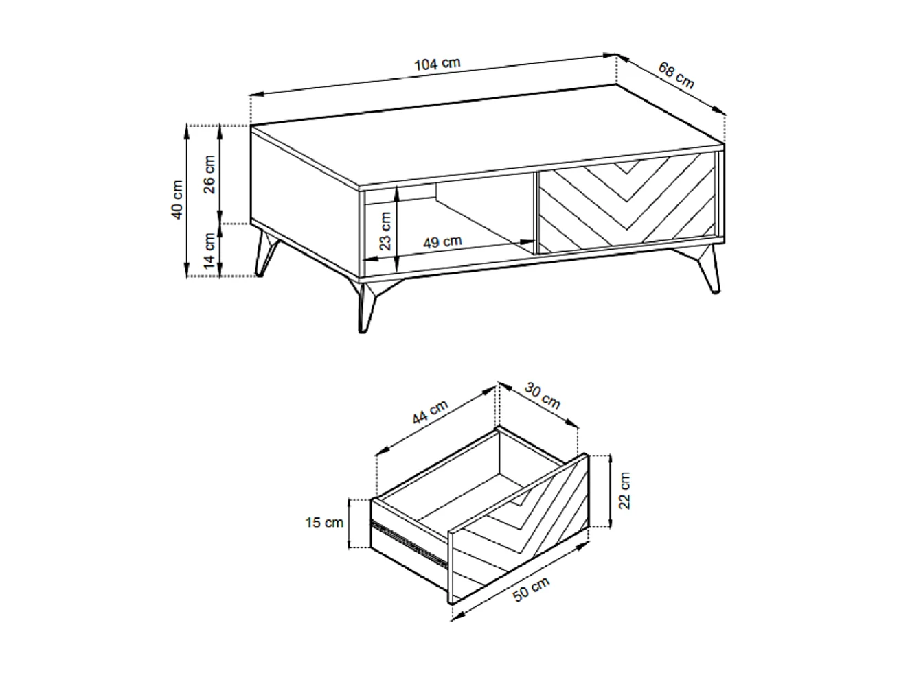 Table basse 100 cm avec tiroir Emerald - table basse, style loft, chêne Evoke