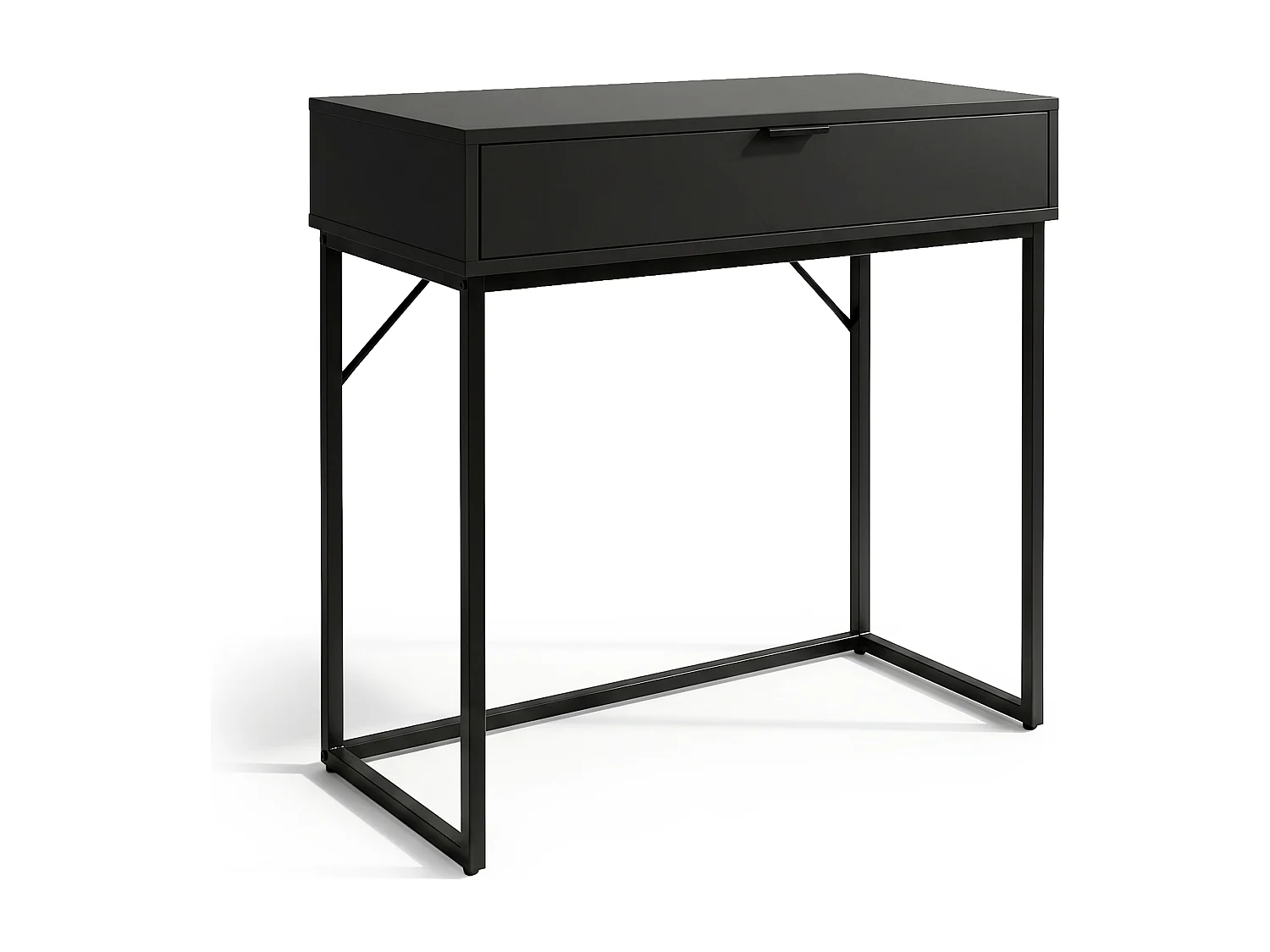 Table console style loft MODENA 1 tiroir 80 cm Noir Pieds noirs