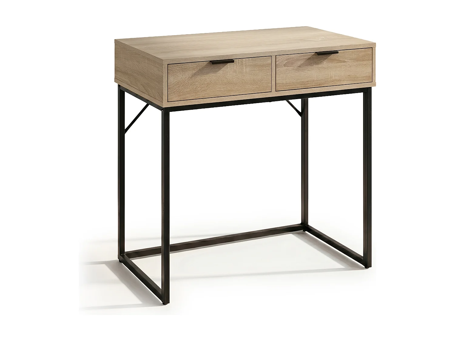 Table console style loft ELANO 2 tiroirs 80 cm Chêne Sonoma Pieds noirs