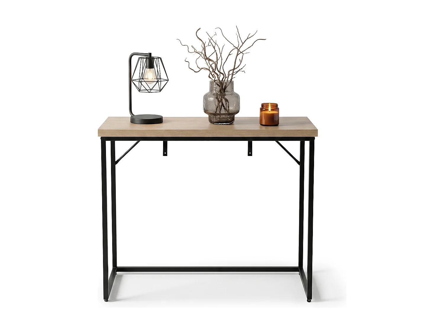 Table console style loft ORIGO 90 cm Chêne Sonoma Pieds noirs