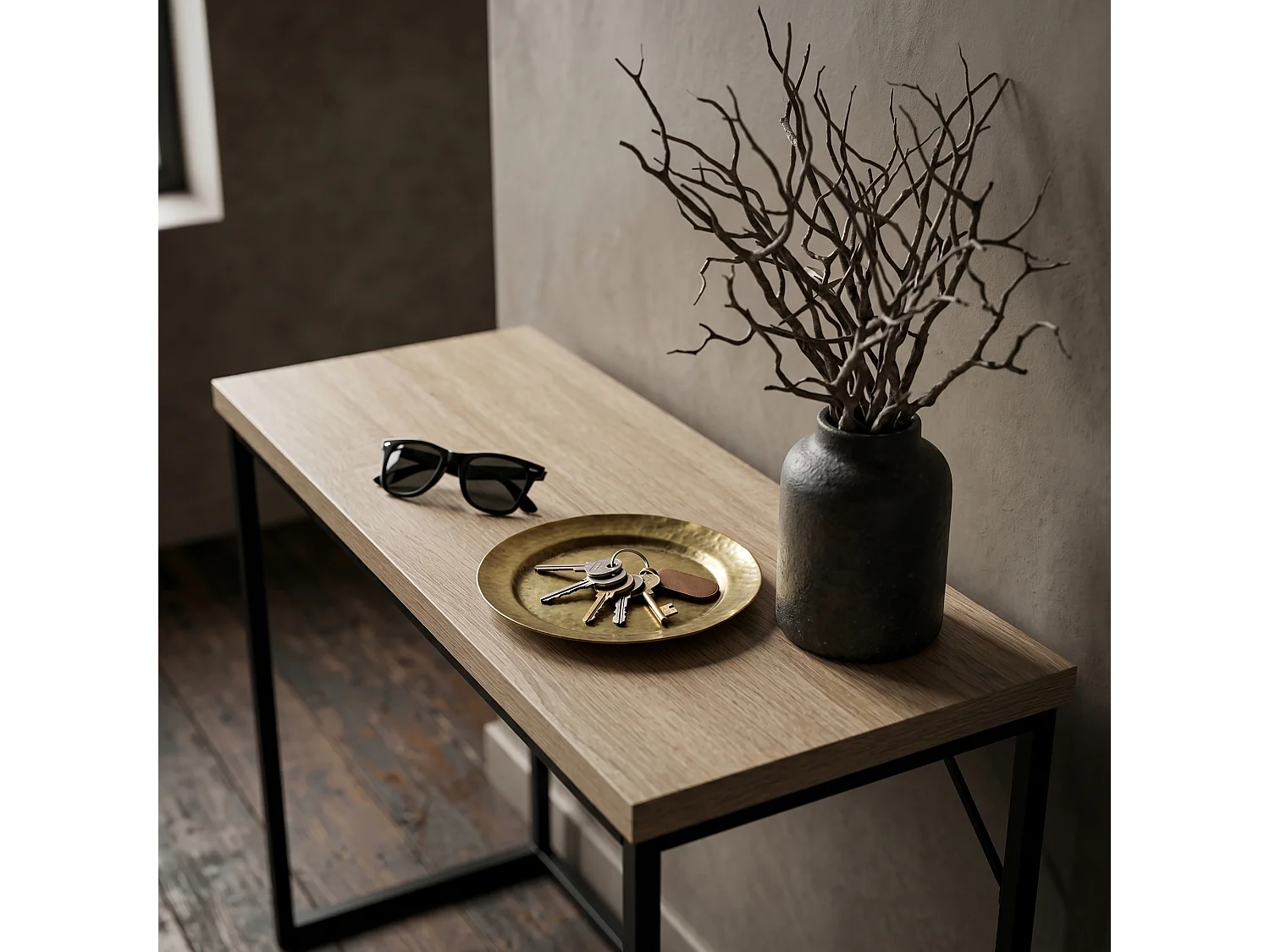 Table console style loft ORIGO 90 cm Chêne Sonoma Pieds noirs