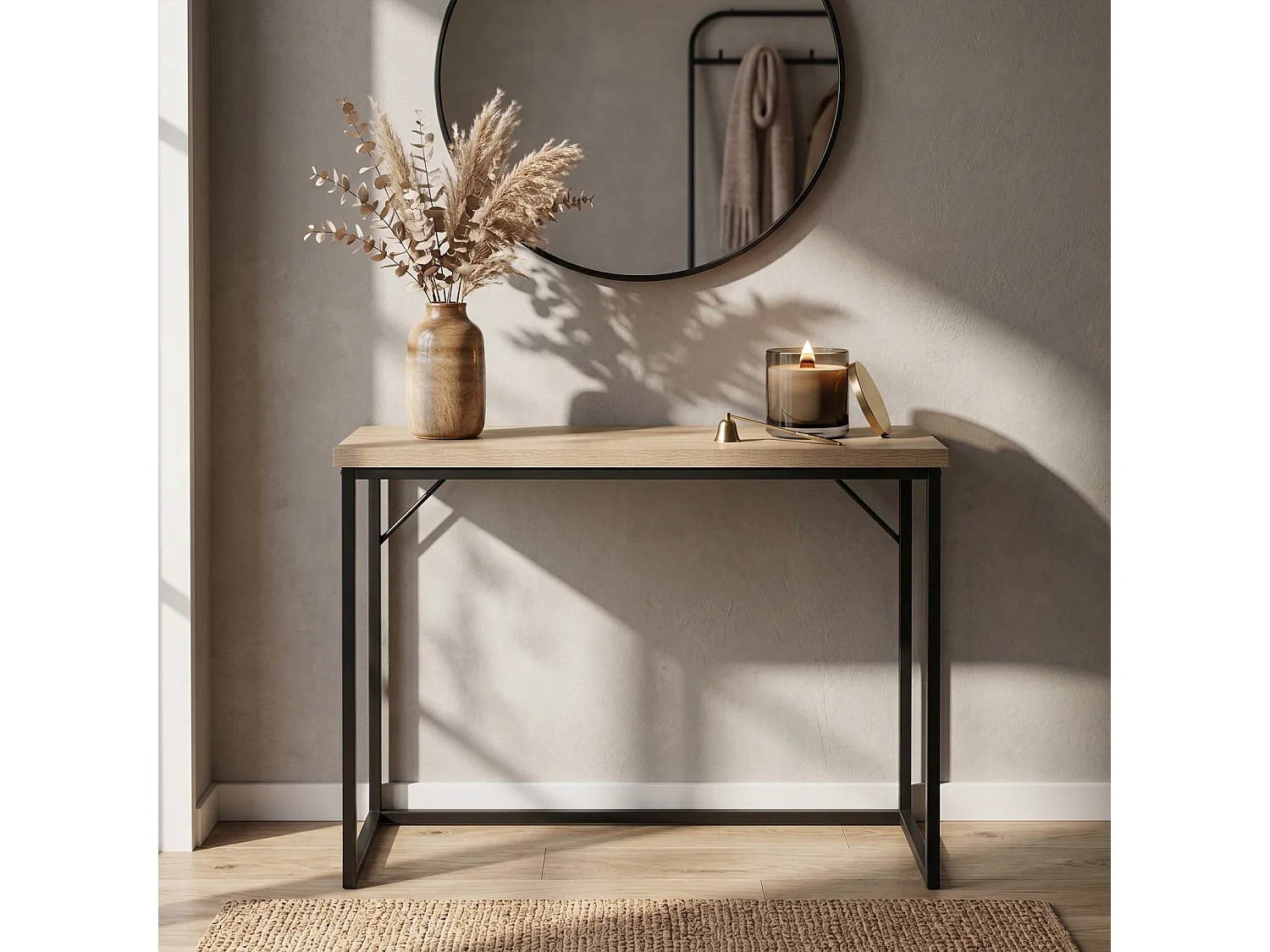 Table console style loft ORIGO 90 cm Chêne Sonoma Pieds noirs