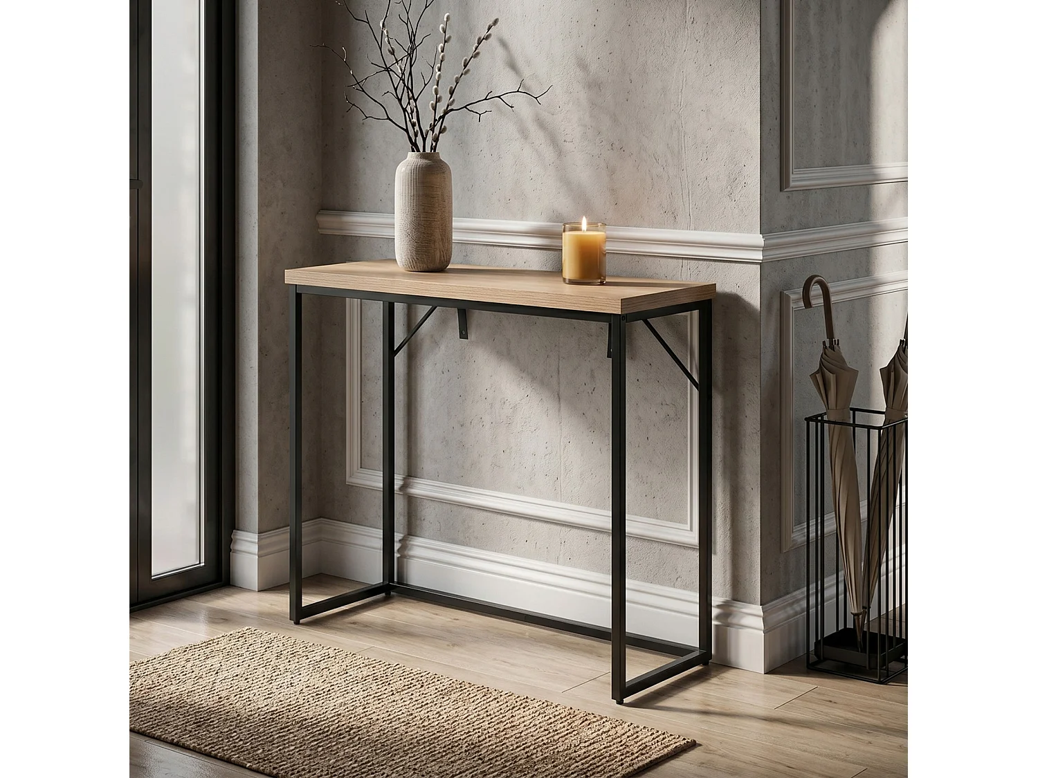 Table console style loft ORIGO 90 cm Chêne Sonoma Pieds noirs