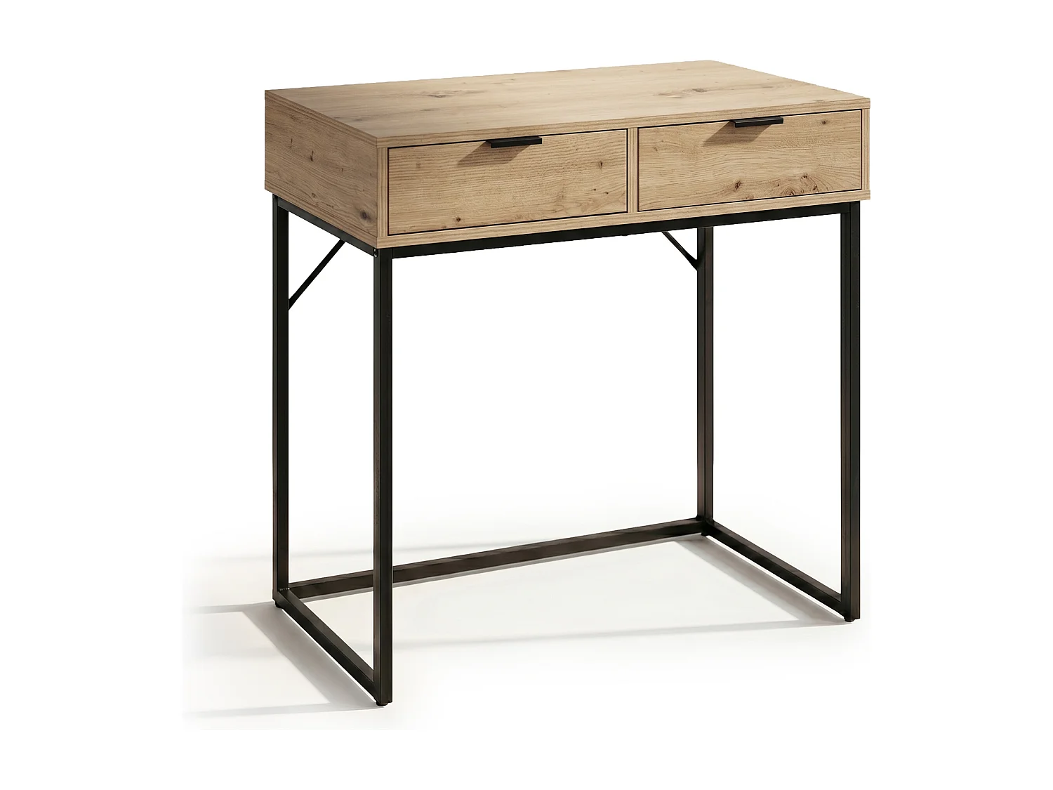 Table console style loft ELANO 2 tiroirs 80 cm Chêne Artisan Pieds noirs