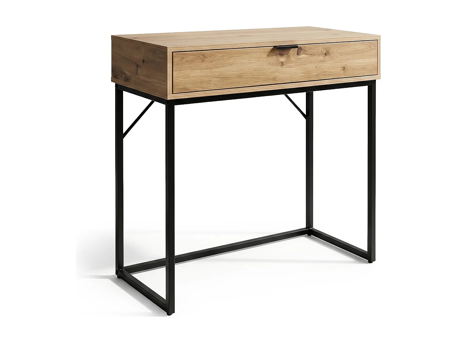 Table console style loft MODENA 1 tiroir 80 cm Chêne Artisan Pieds noirs