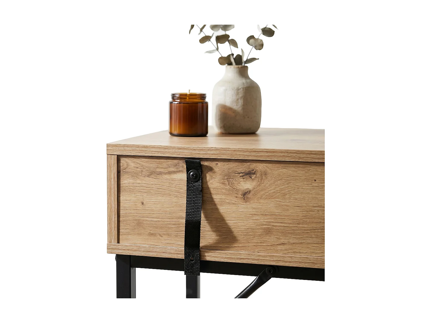 Table console style loft MODENA 1 tiroir 80 cm Chêne Artisan Pieds noirs