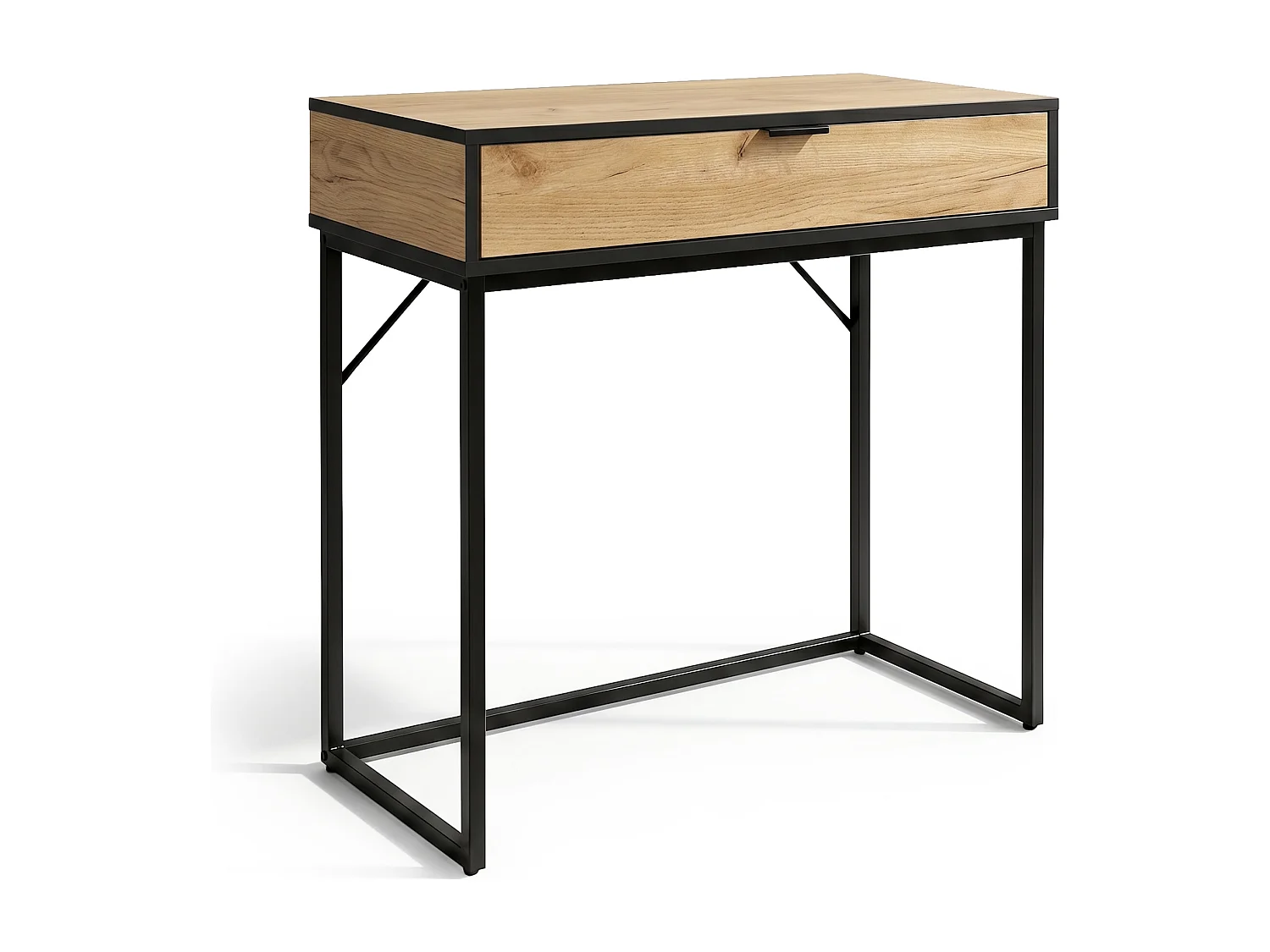 Table console style loft MODENA 1 tiroir 80 cm Chêne Craft Pieds noirs
