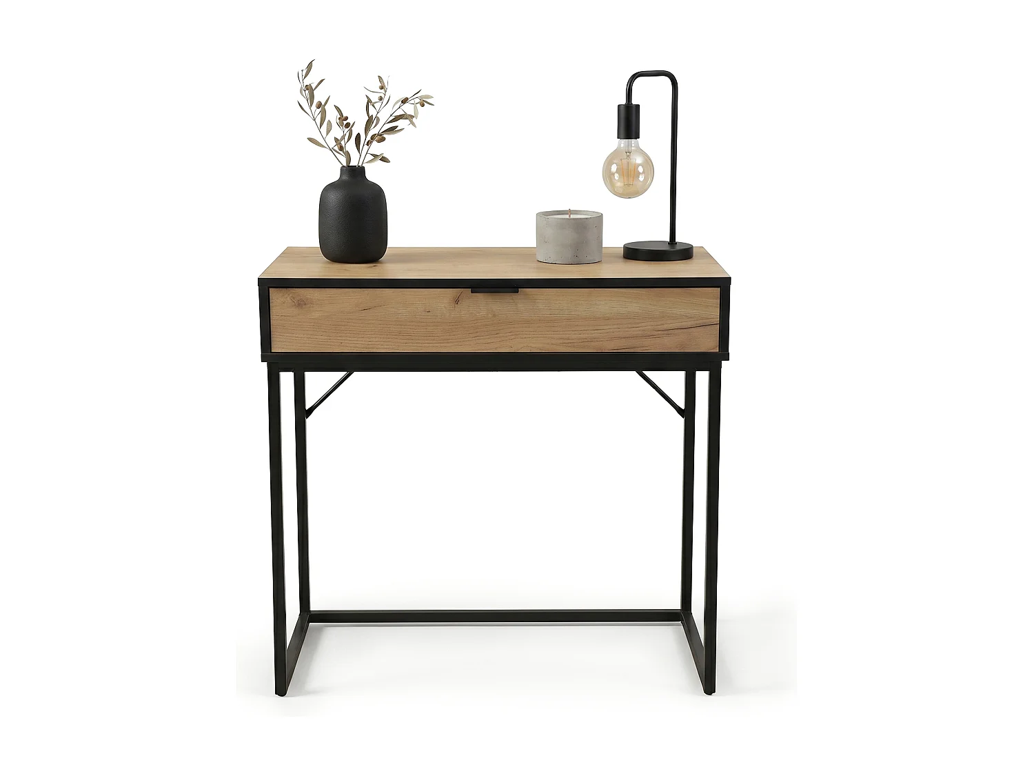 Table console style loft MODENA 1 tiroir 80 cm Chêne Craft Pieds noirs