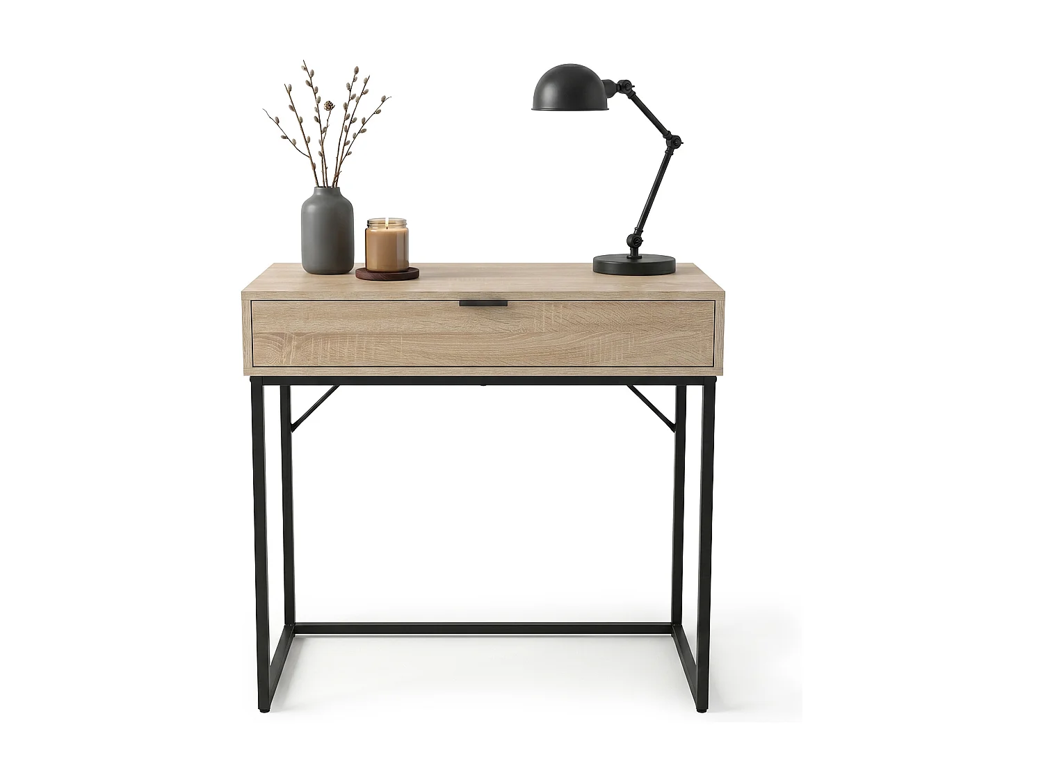 Consoletafel loftstijl MODENA 1 lade 80 cm sonoma eiken zwarte poten