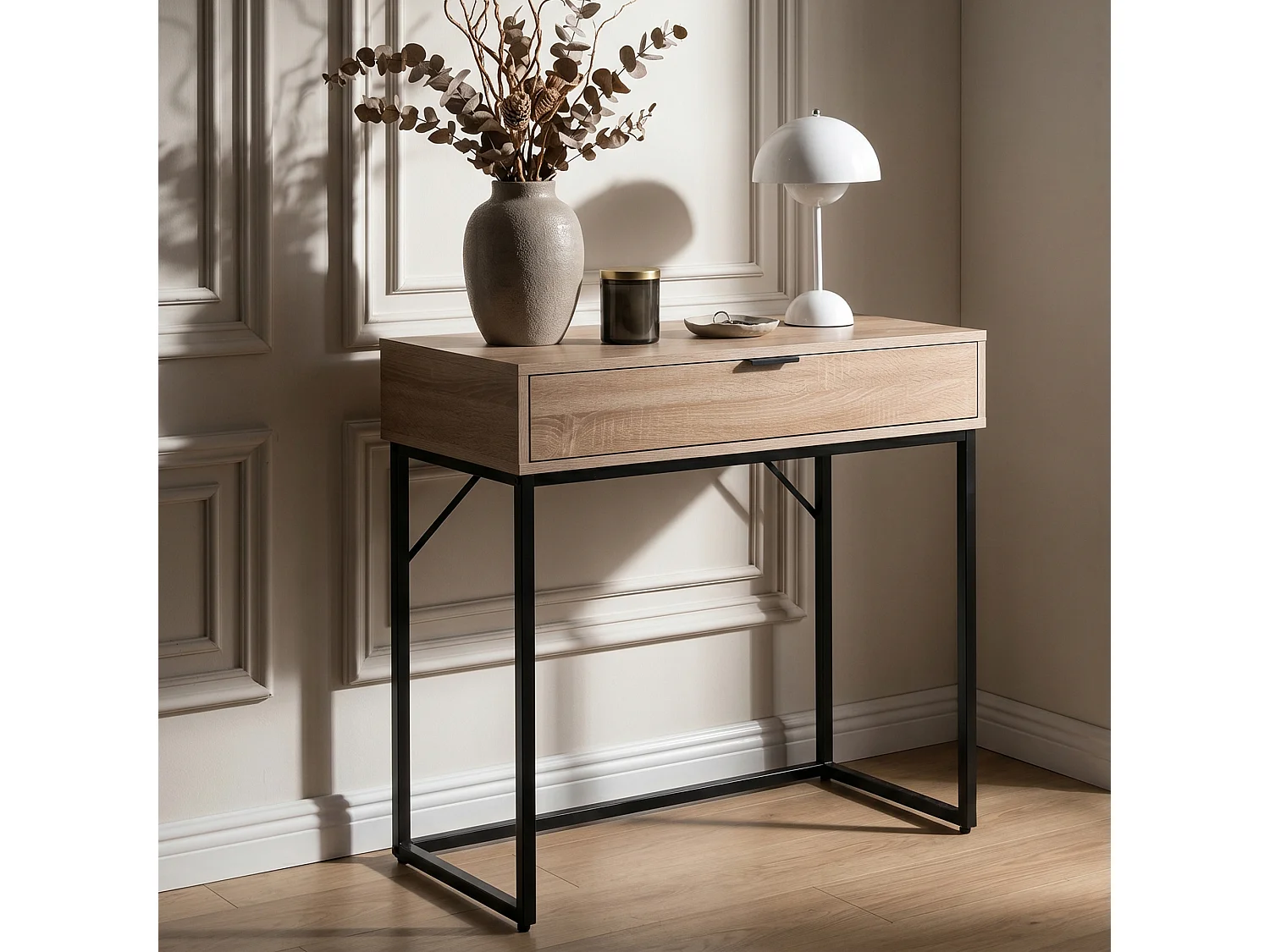 Consoletafel loftstijl MODENA 1 lade 80 cm sonoma eiken zwarte poten