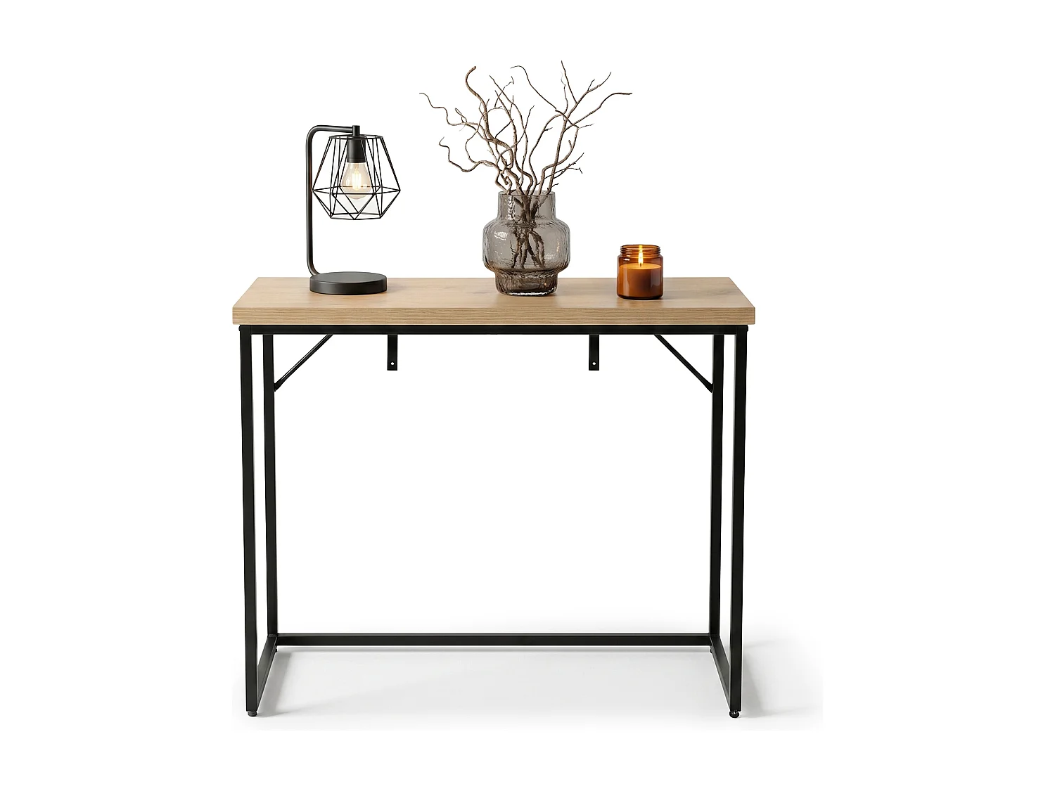 Table console style loft ORIGO 90 cm Chêne Artisan Pieds noirs