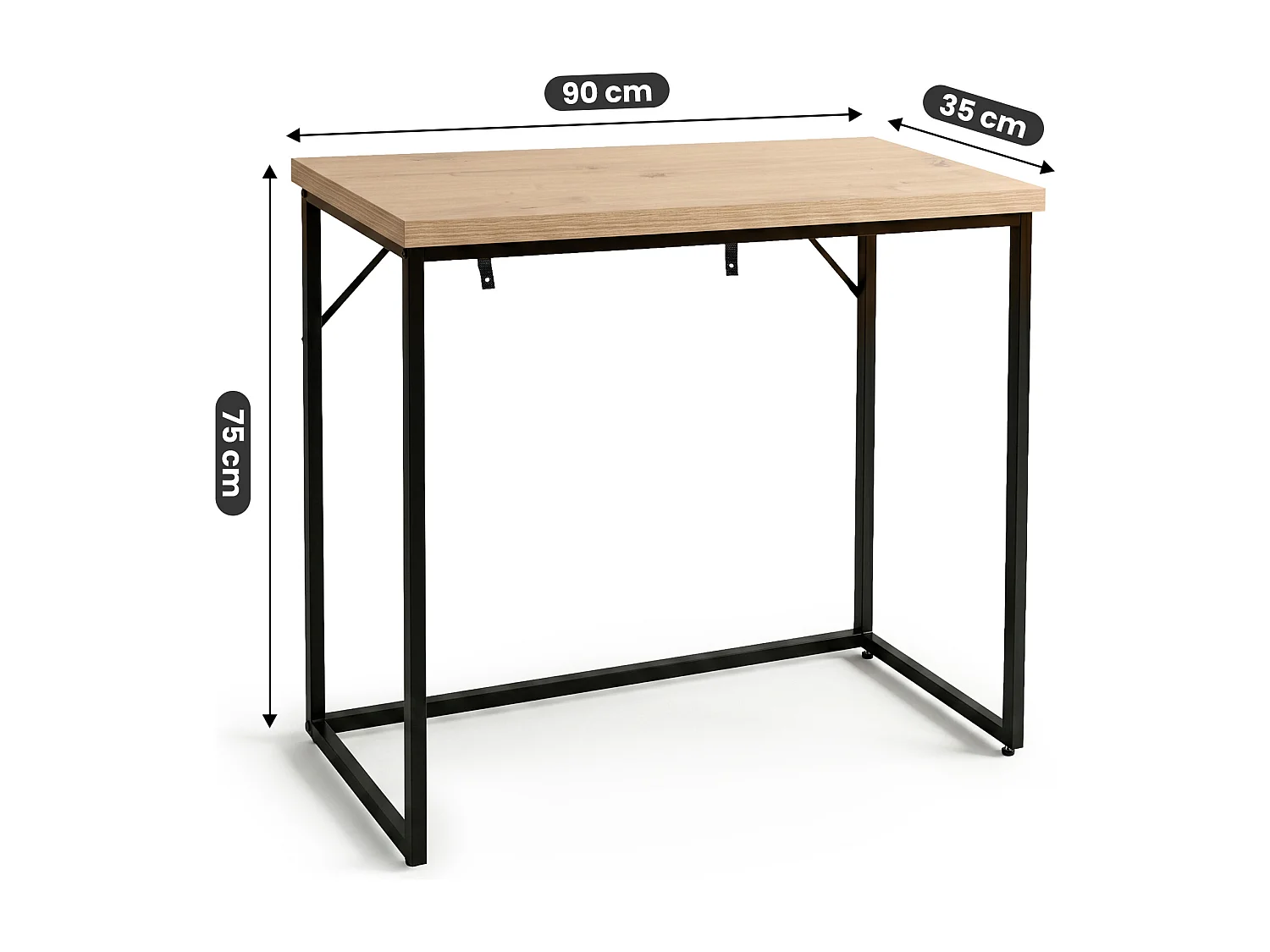 Table console style loft ORIGO 90 cm Chêne Artisan Pieds noirs