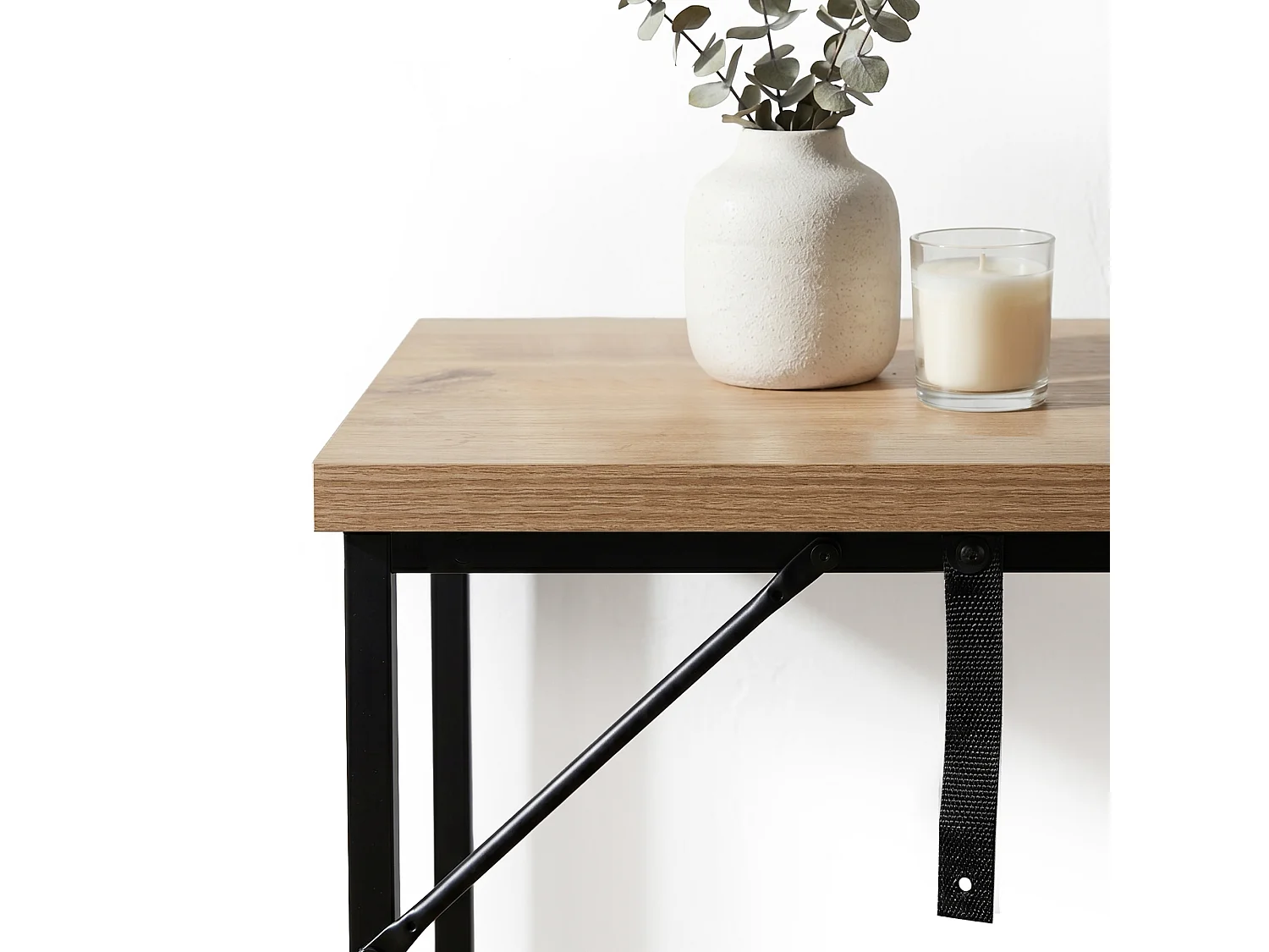Table console style loft ORIGO 90 cm Chêne Artisan Pieds noirs